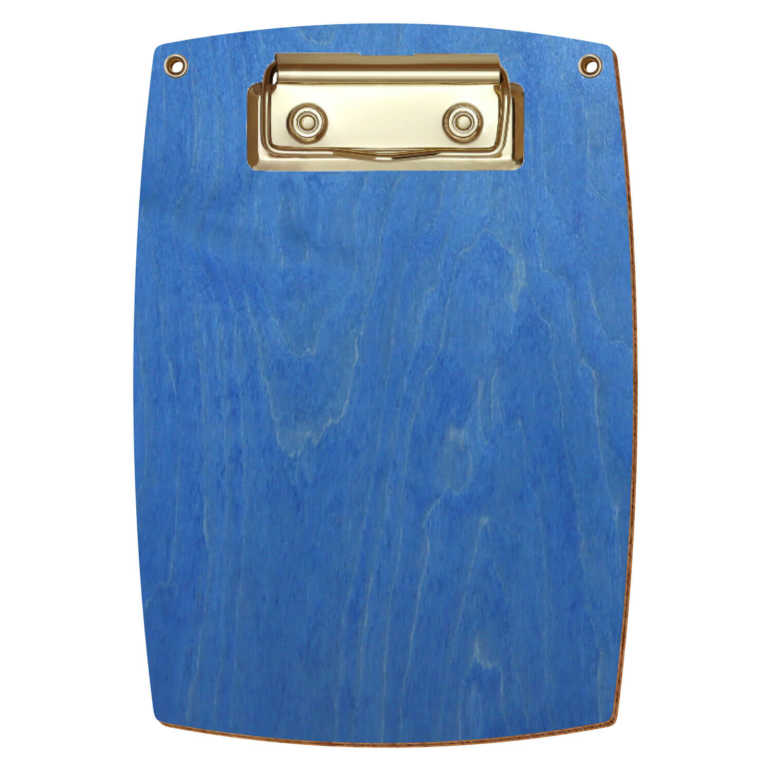 Bütic Holz-Klemmbrett konvex Kornblumenblau mit Aufhängeösen in A6 hochkant mit goldener Bügelklemme