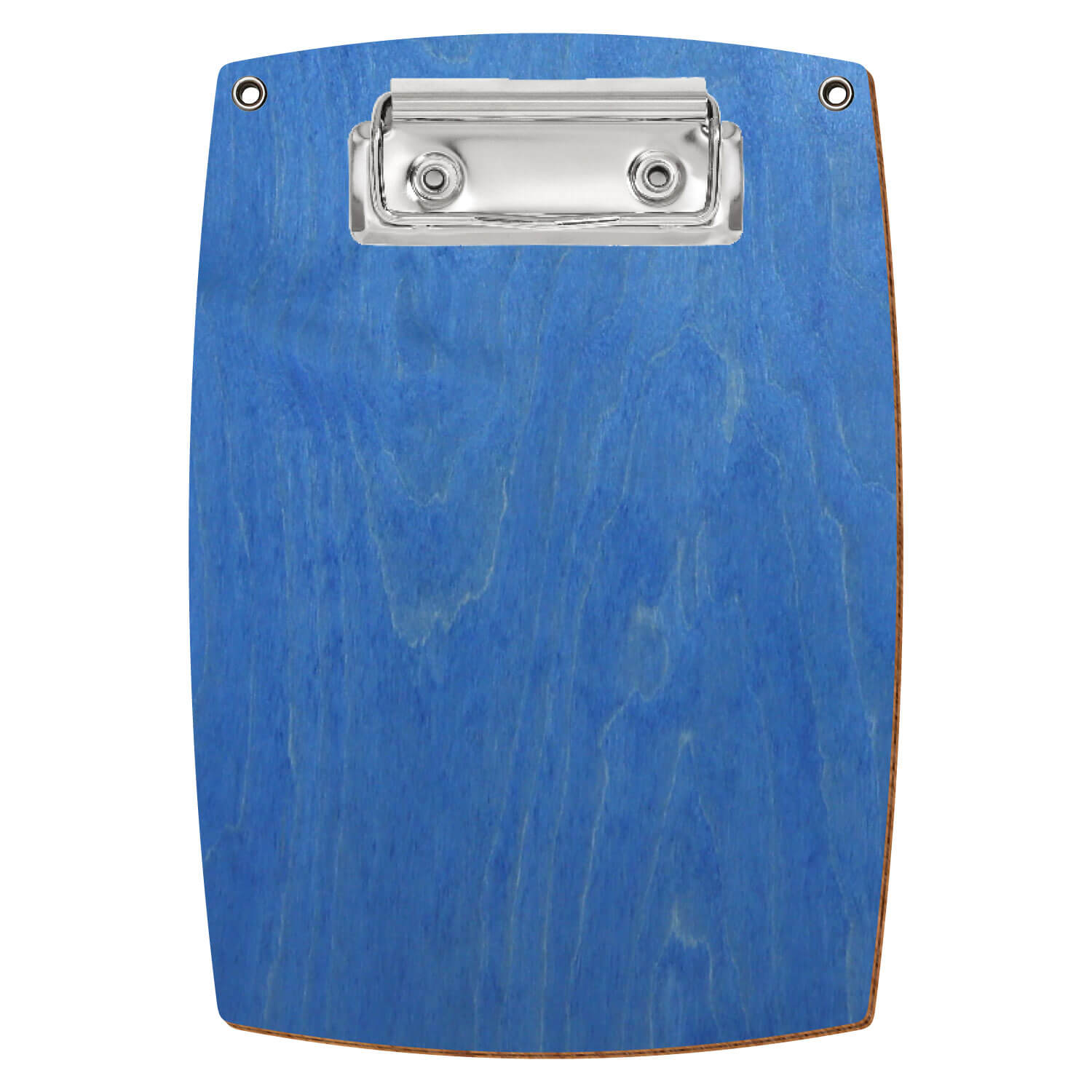 Bütic Holz-Klemmbrett konvex Kornblumenblau mit Aufhängeösen in A6 hochkant mit silberner Bügelklemme