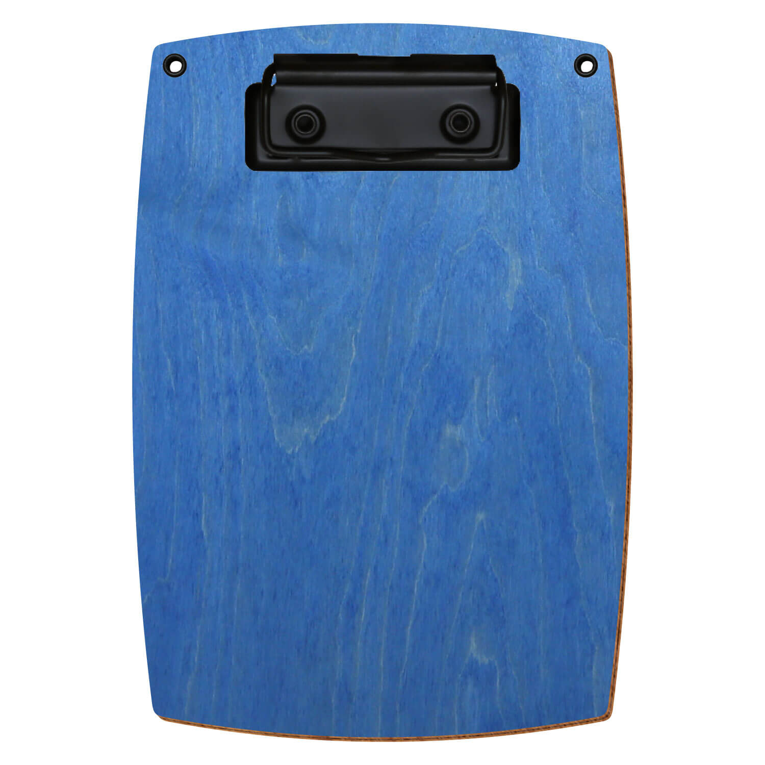 Bütic Holz-Klemmbrett konvex Kornblumenblau mit Aufhängeösen in A6 hochkant mit schwarzer Bügelklemme