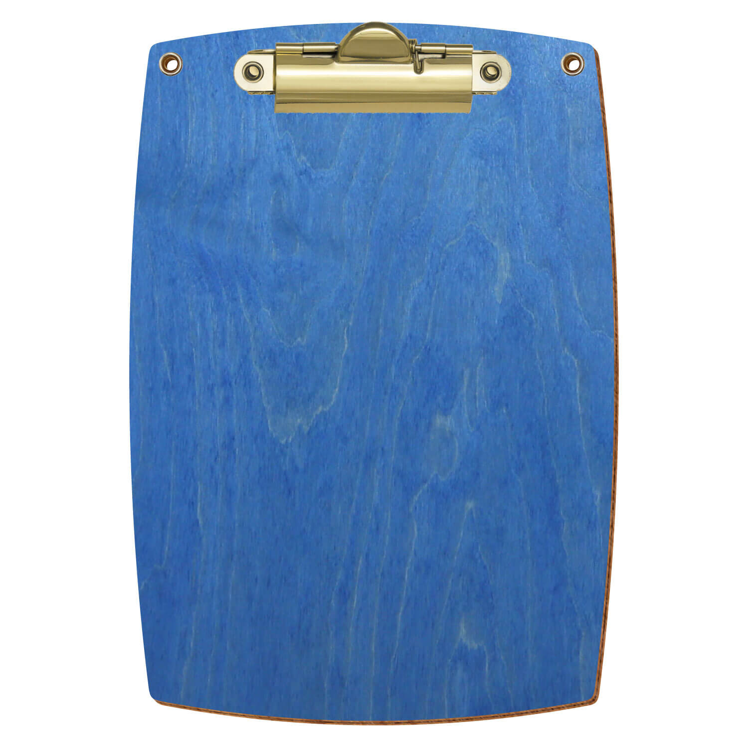 Bütic Holz-Klemmbrett konvex Kornblumenblau mit Aufhängeösen in A6 hochkant mit goldener Zahnklemme