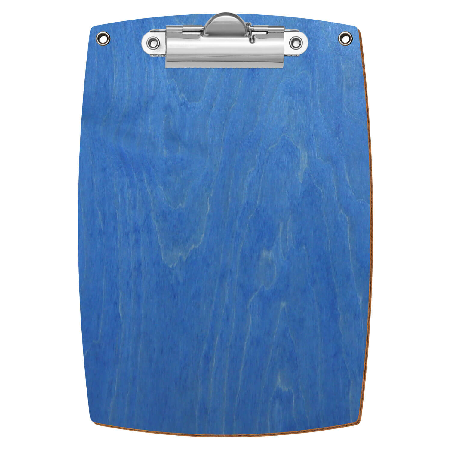 Bütic Holz-Klemmbrett konvex Kornblumenblau mit Aufhängeösen in A6 hochkant mit silberner Zahnklemme