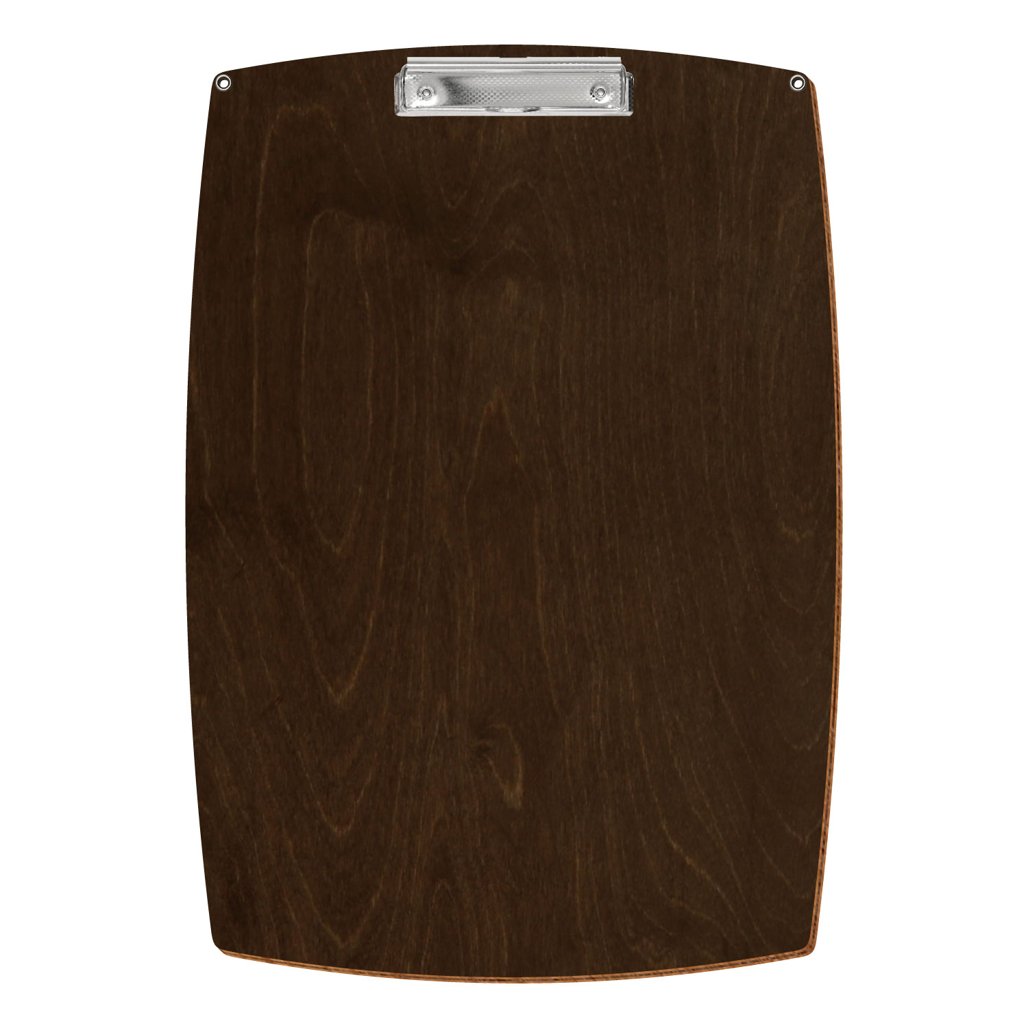 Bütic Holz-Klemmbrett konvex in der Farbe Walnuss mit Aufhängeösen in A3 hochkant mit carbon-silberner Bügelklemme