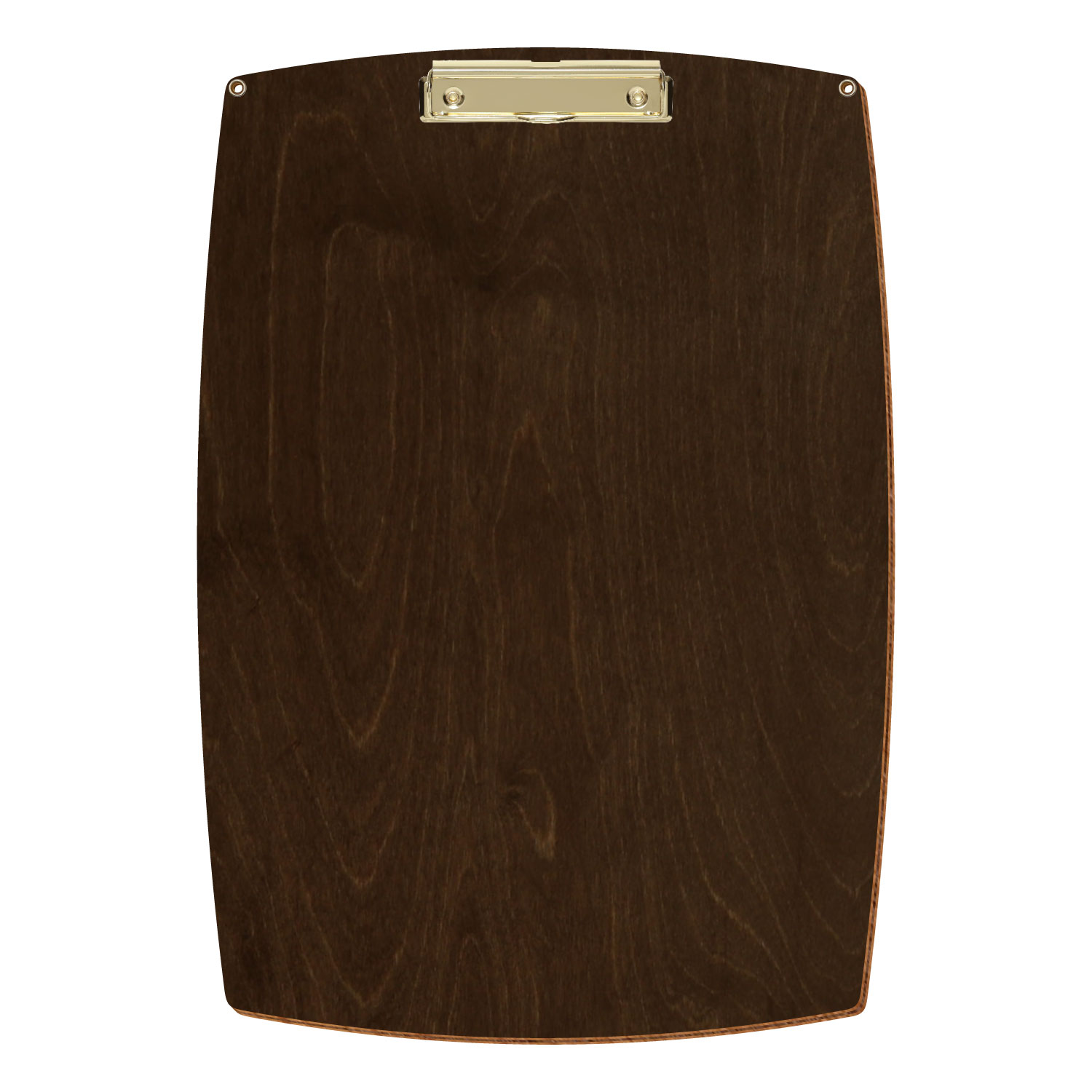 Bütic Holz-Klemmbrett konvex in der Farbe Walnuss mit Aufhängeösen in A3 hochkant mit goldener Bügelklemme