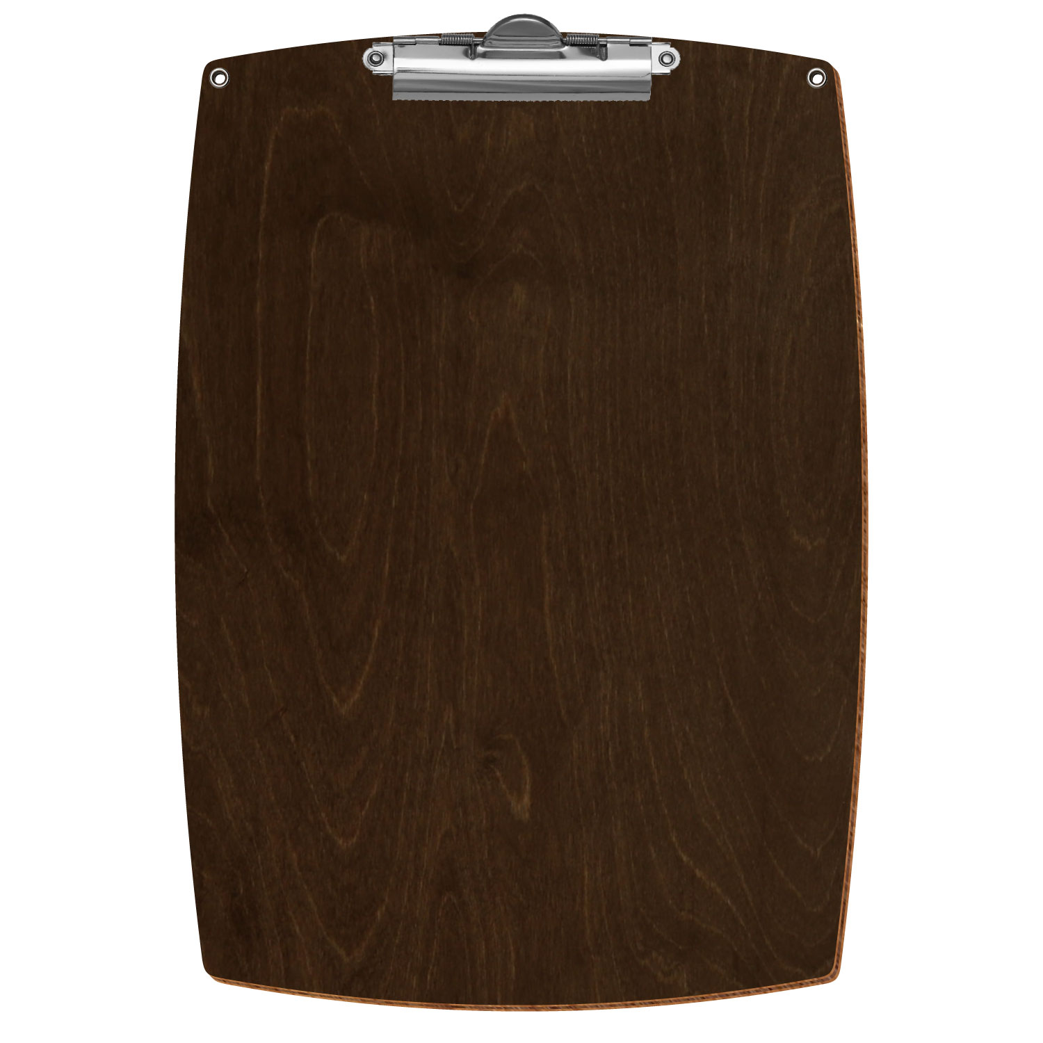 Bütic Holz-Klemmbrett konvex in der Farbe Walnuss mit Aufhängeösen in A4 hochkant mit silberner Zahnklemme