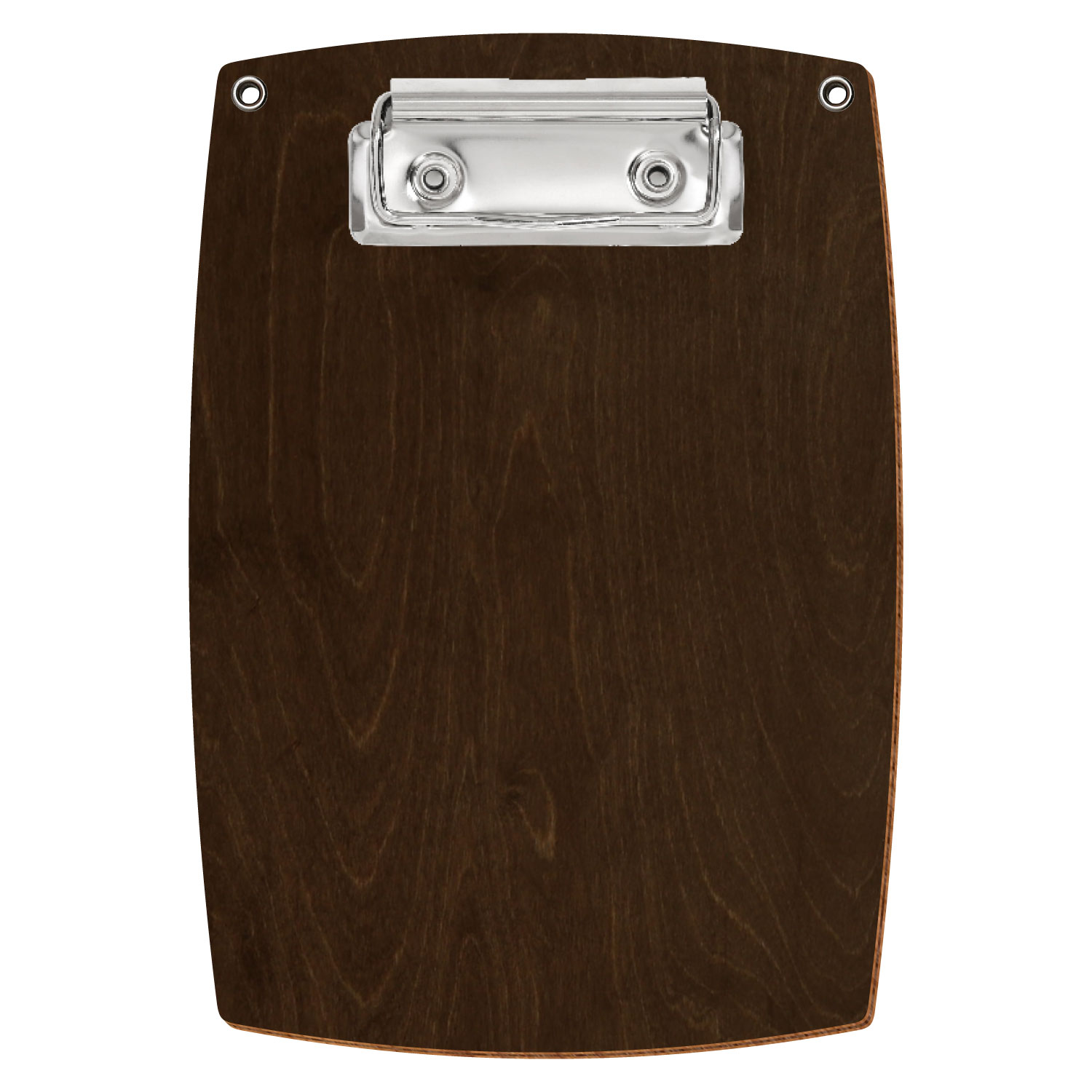 Bütic Holz-Klemmbrett konvex in der Farbe Walnuss mit Aufhängeösen in A6 hochkant mit silberner Bügelklemme