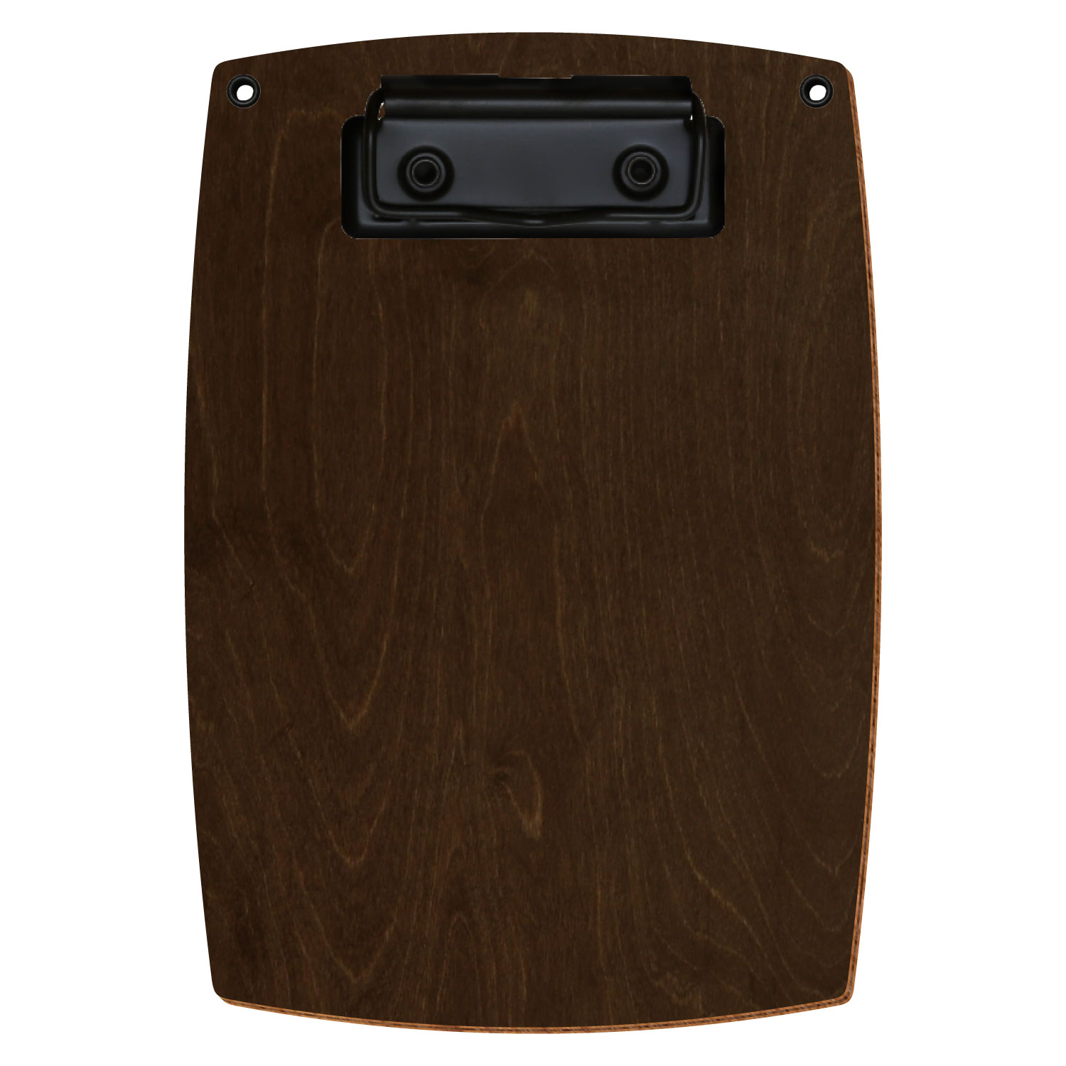Bütic Holz-Klemmbrett konvex in der Farbe Walnuss mit Aufhängeösen in A6 hochkant mit schwarzer Bügelklemme