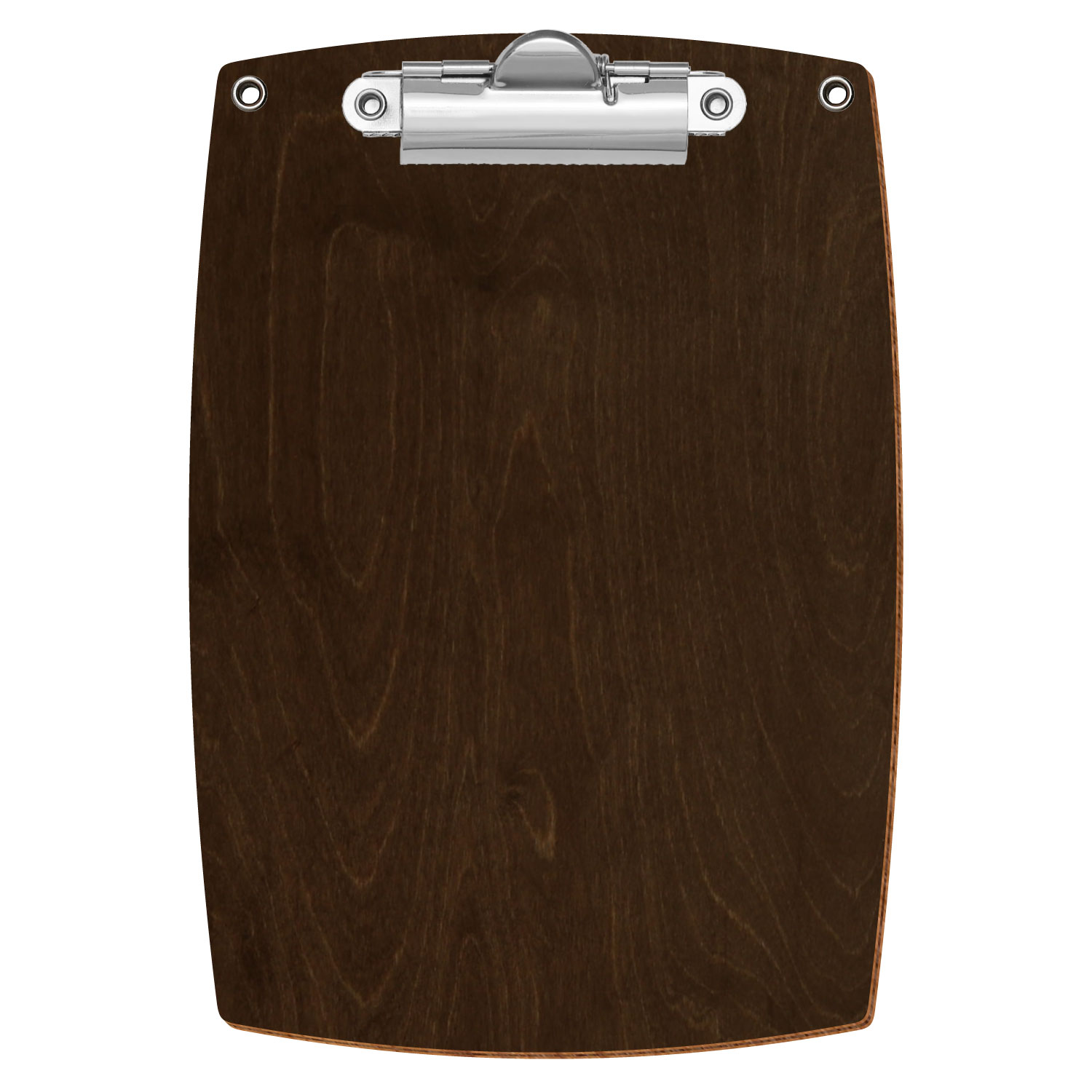Bütic Holz-Klemmbrett konvex in der Farbe Walnuss mit Aufhängeösen in A6 hochkant mit silberner Zahnklemme