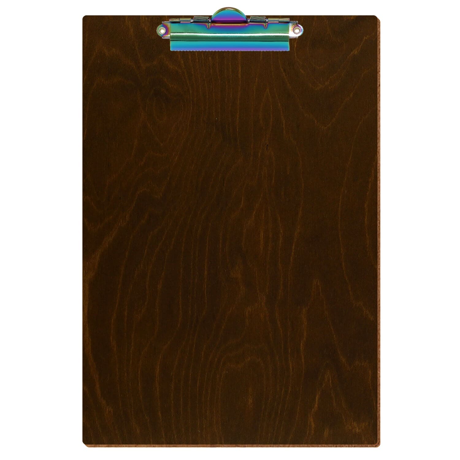 Klemmbrett Standardform Eiche dunkel A4 hochkant Zahnklemme Regenbogen