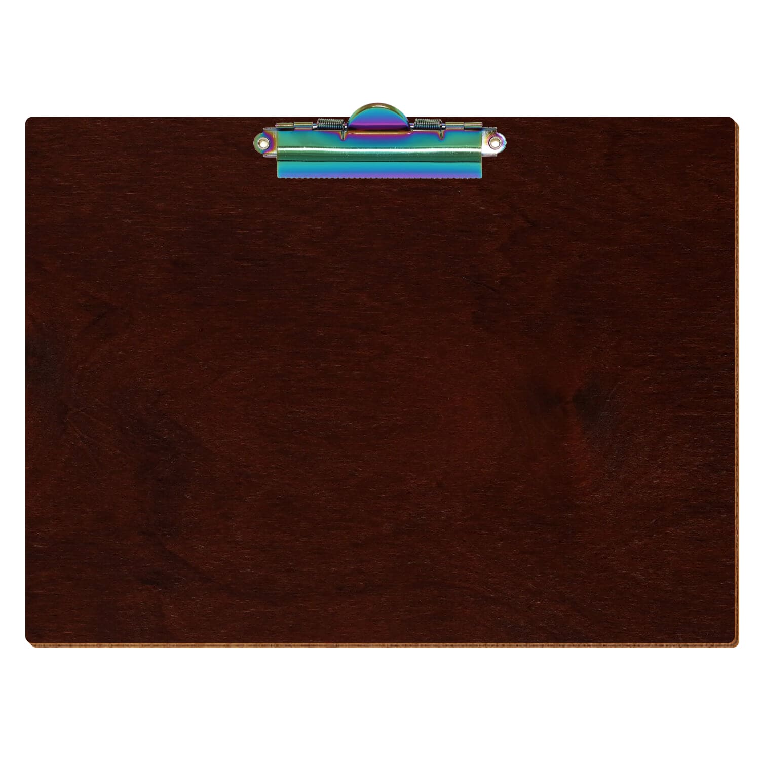 Klemmbrett Standardform Nussbaum dunkel A4 querkant Zahnklemme Regenbogen