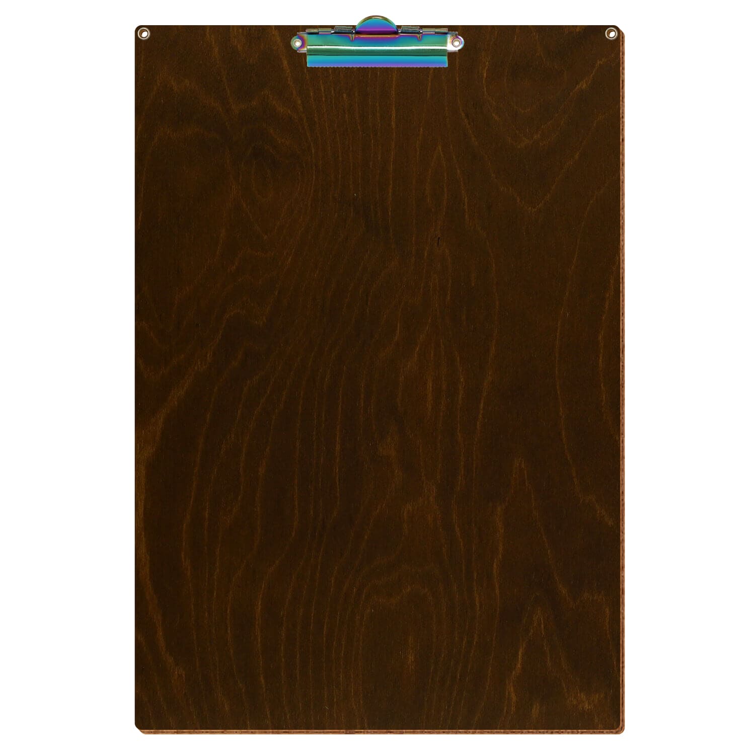 Klemmbrett Standardform Eiche dunkel mit 2 Ösen A3 hochkant Zahnklemme Regenbogen