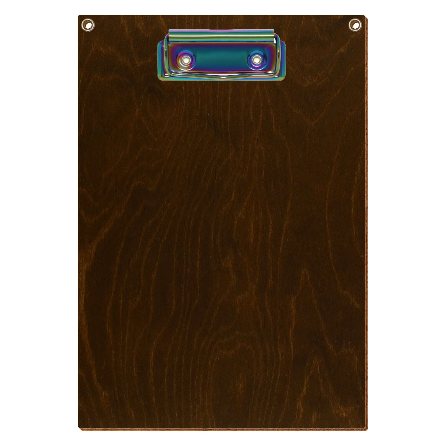 Klemmbrett Standardform Eiche dunkel mit 2 Ösen A5 hochkant Bügelklemme Regenbogen