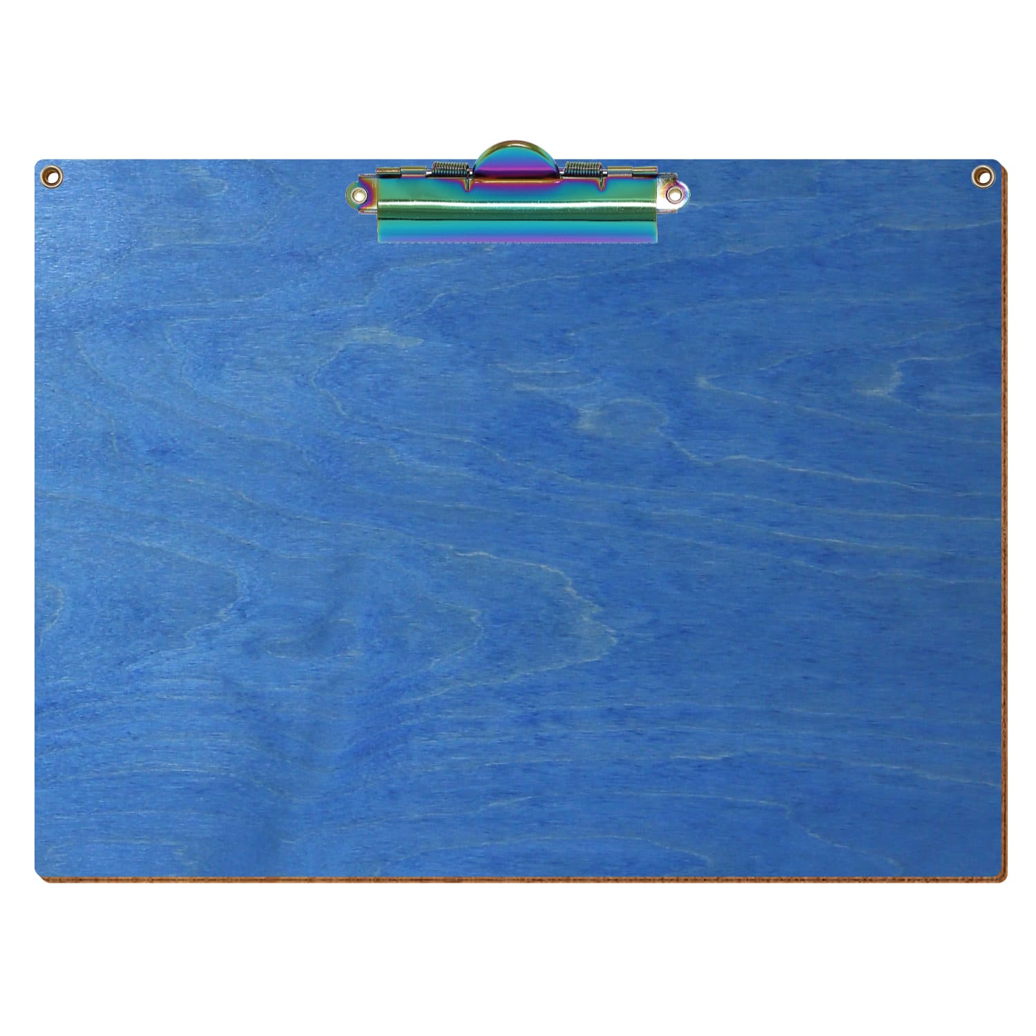Klemmbrett Standardform Kornblumenblau mit 2 Ösen A4 querkant Zahnklemme Regenbogen