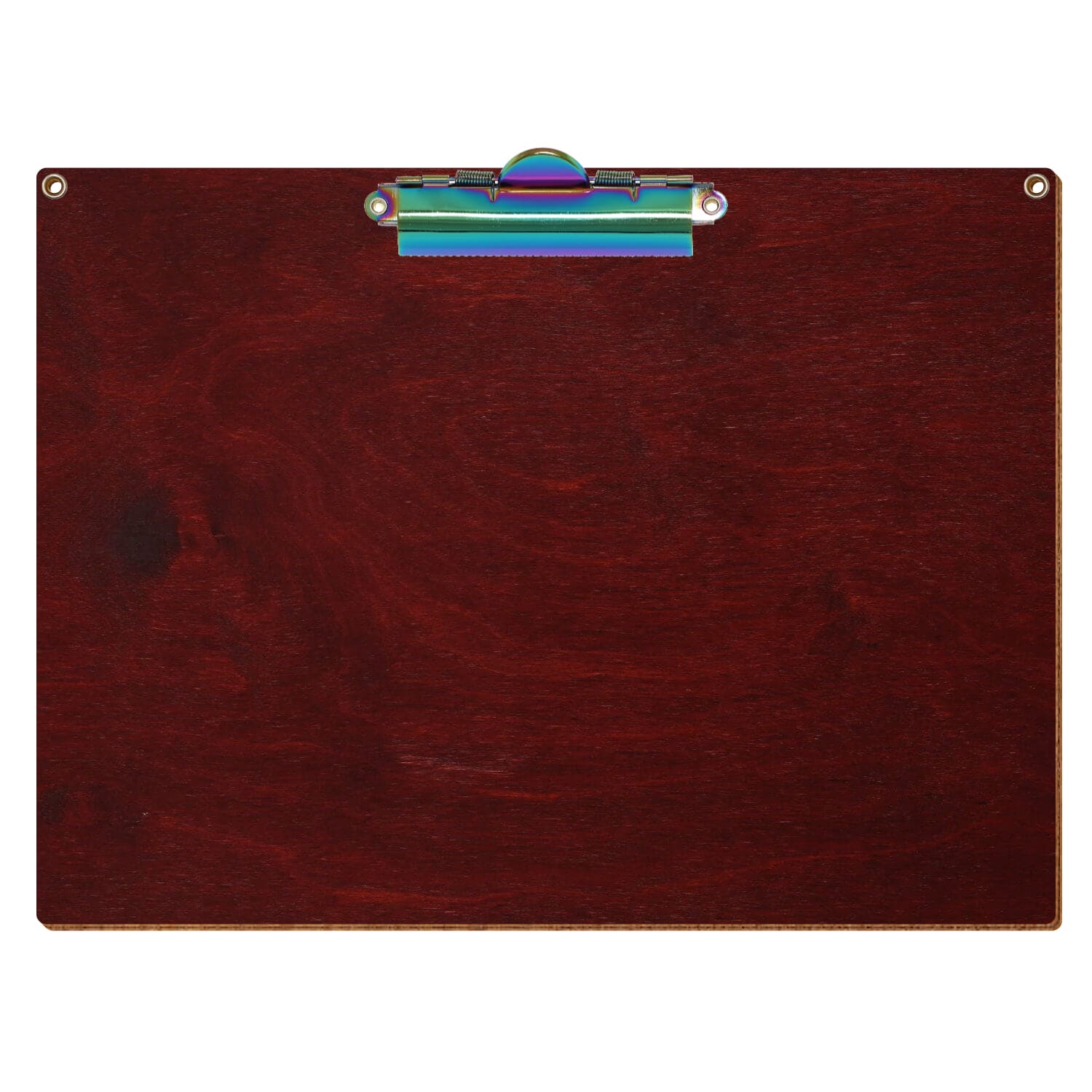 Klemmbrett Standardform Mahagoni mit 2 Ösen A4 querkant Zahnklemme Regenbogen
