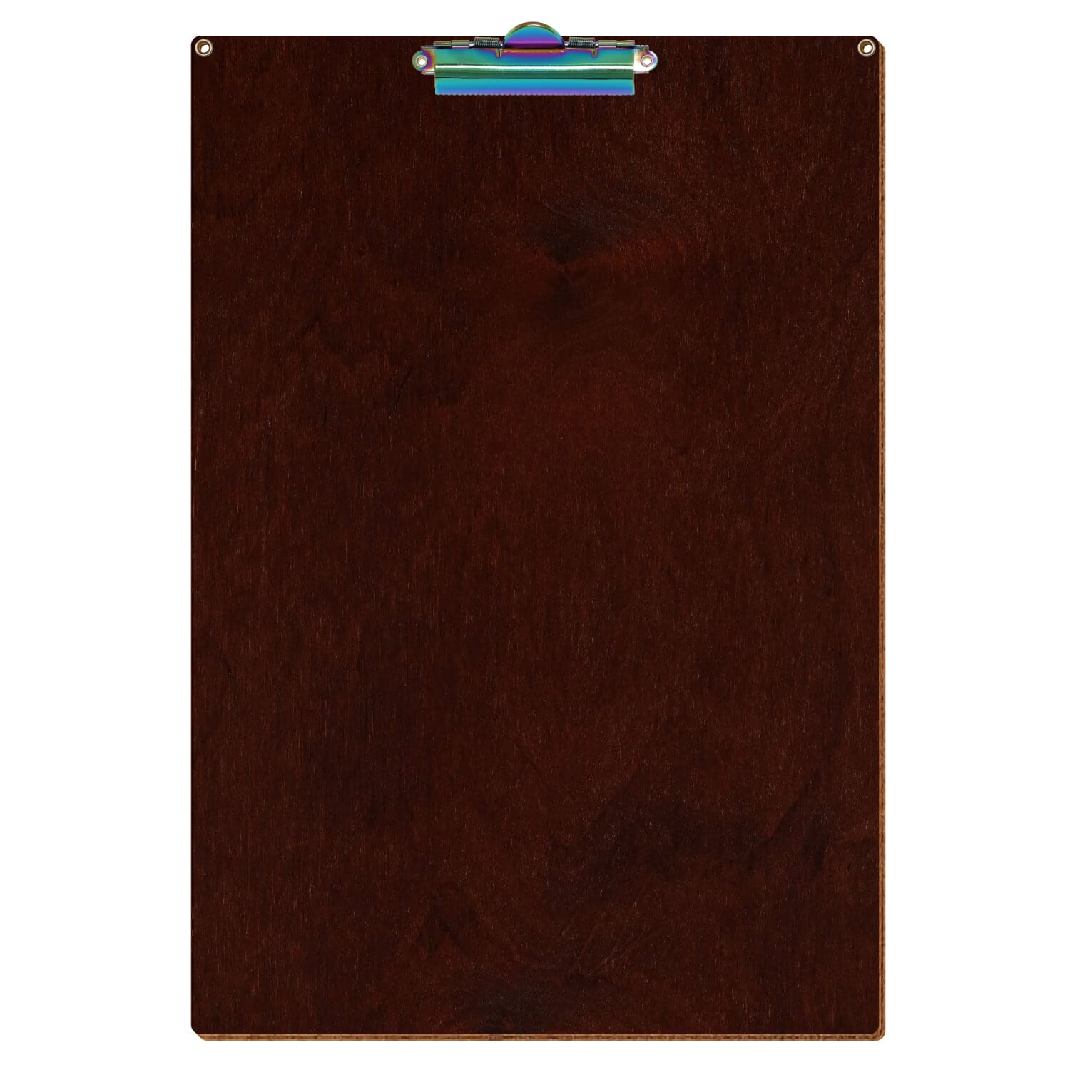 Klemmbrett Standardform Nussbaum dunkel mit 2 Ösen A3 hochkant Zahnklemme Regenbogen