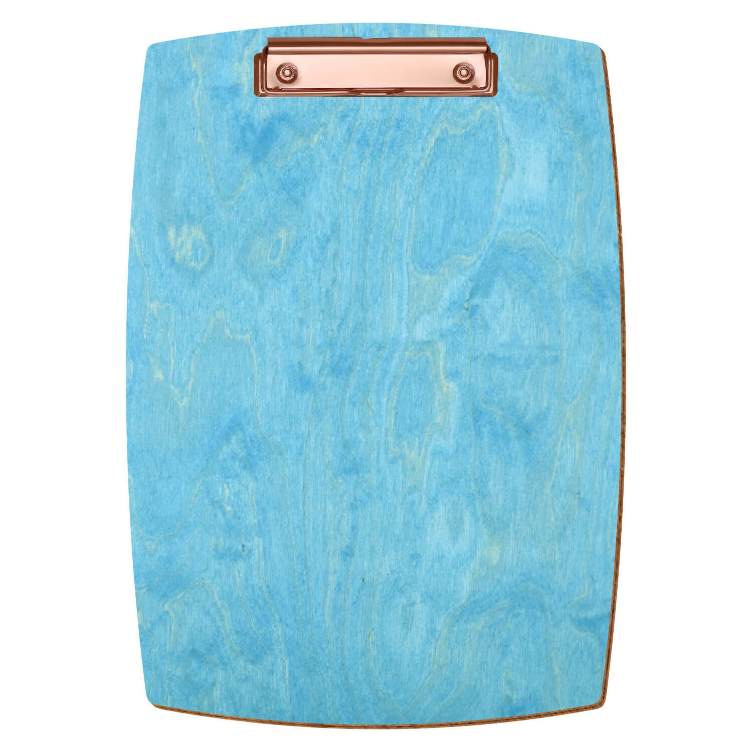 Bütic Holz-Klemmbrett konvex in der Farbe Hellblau in A4 hochkant mit roségoldener Bügelklemme