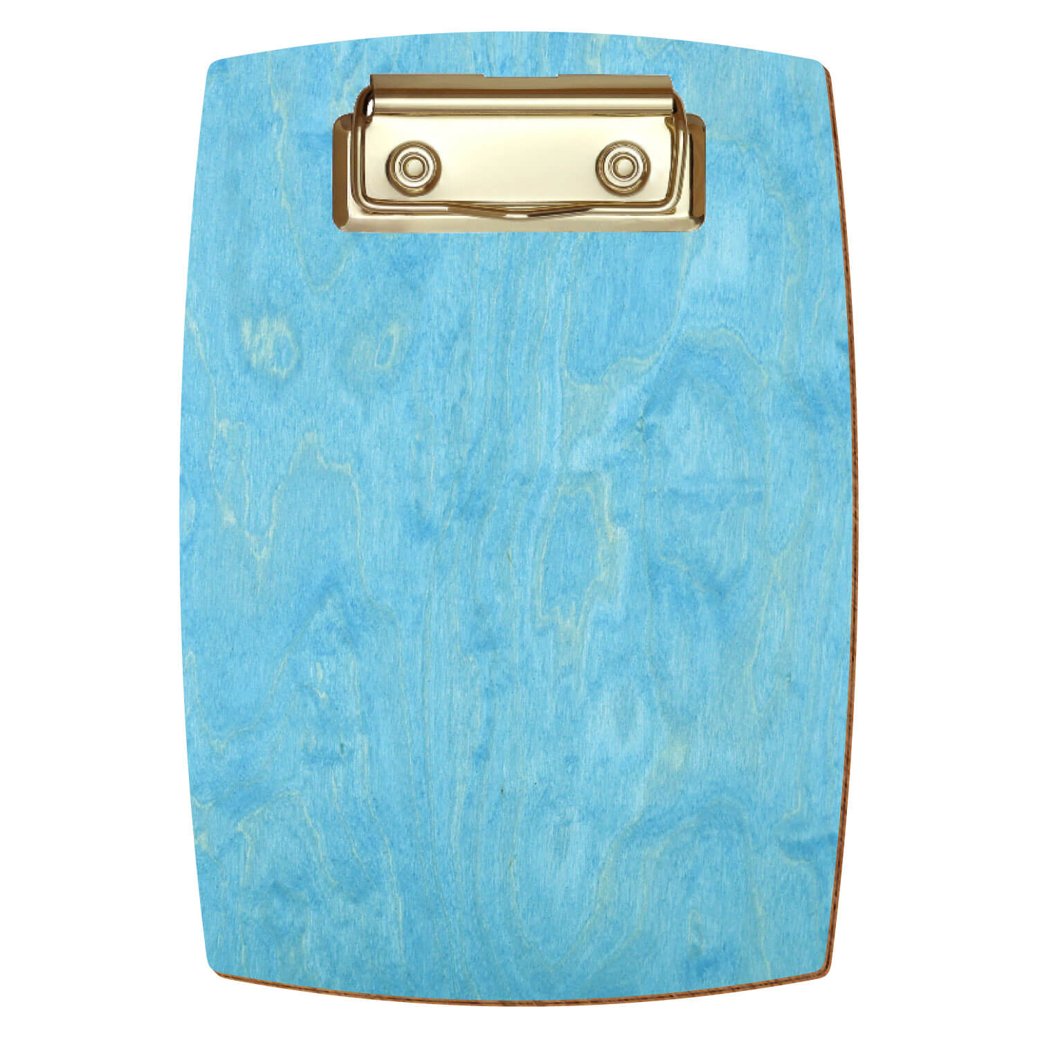 Bütic Holz-Klemmbrett konvex in der Farbe Hellblau in A6 hochkant mit goldener Bügelklemme