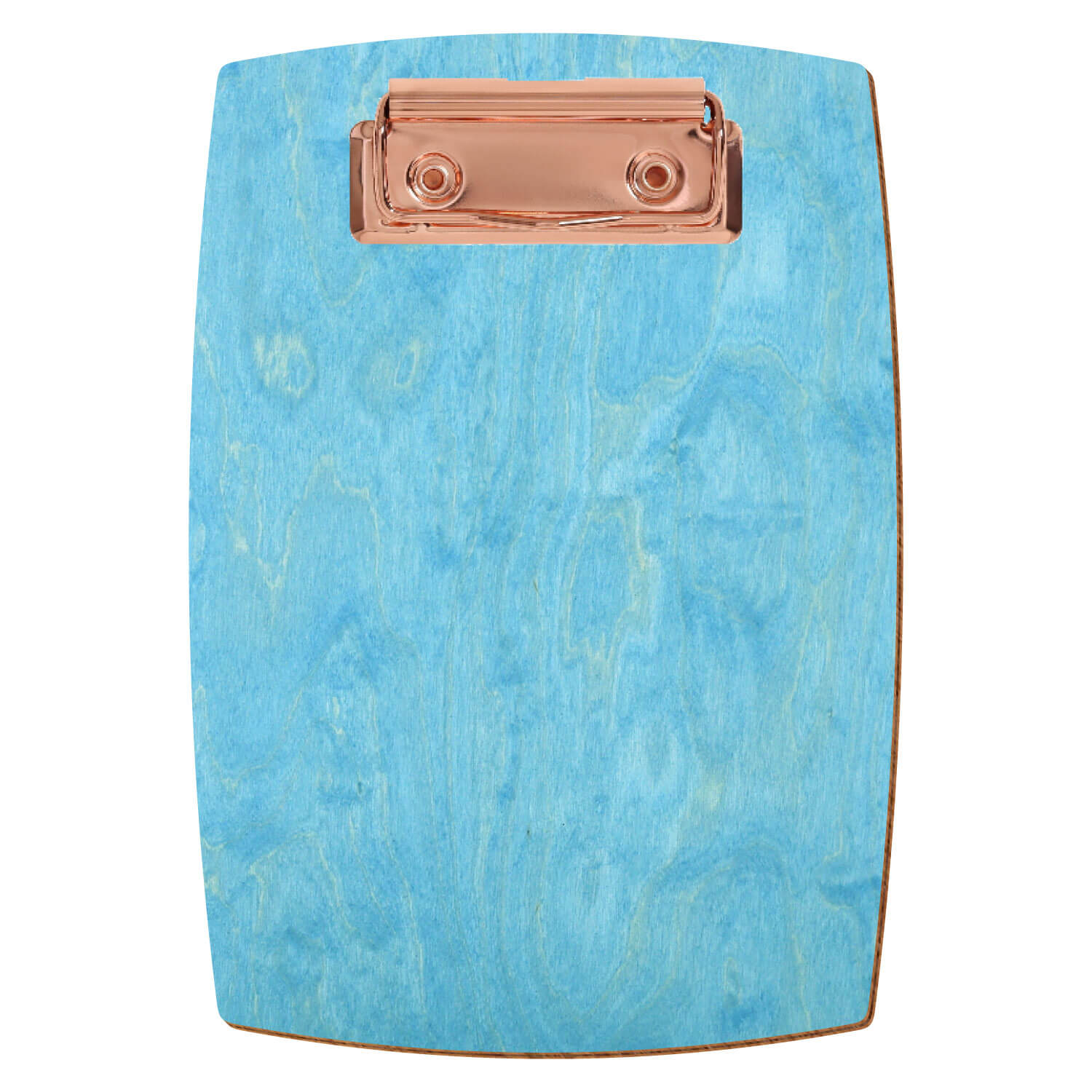 Bütic Holz-Klemmbrett konvex in der Farbe Hellblau in A6 hochkant mit roségoldener Bügelklemme