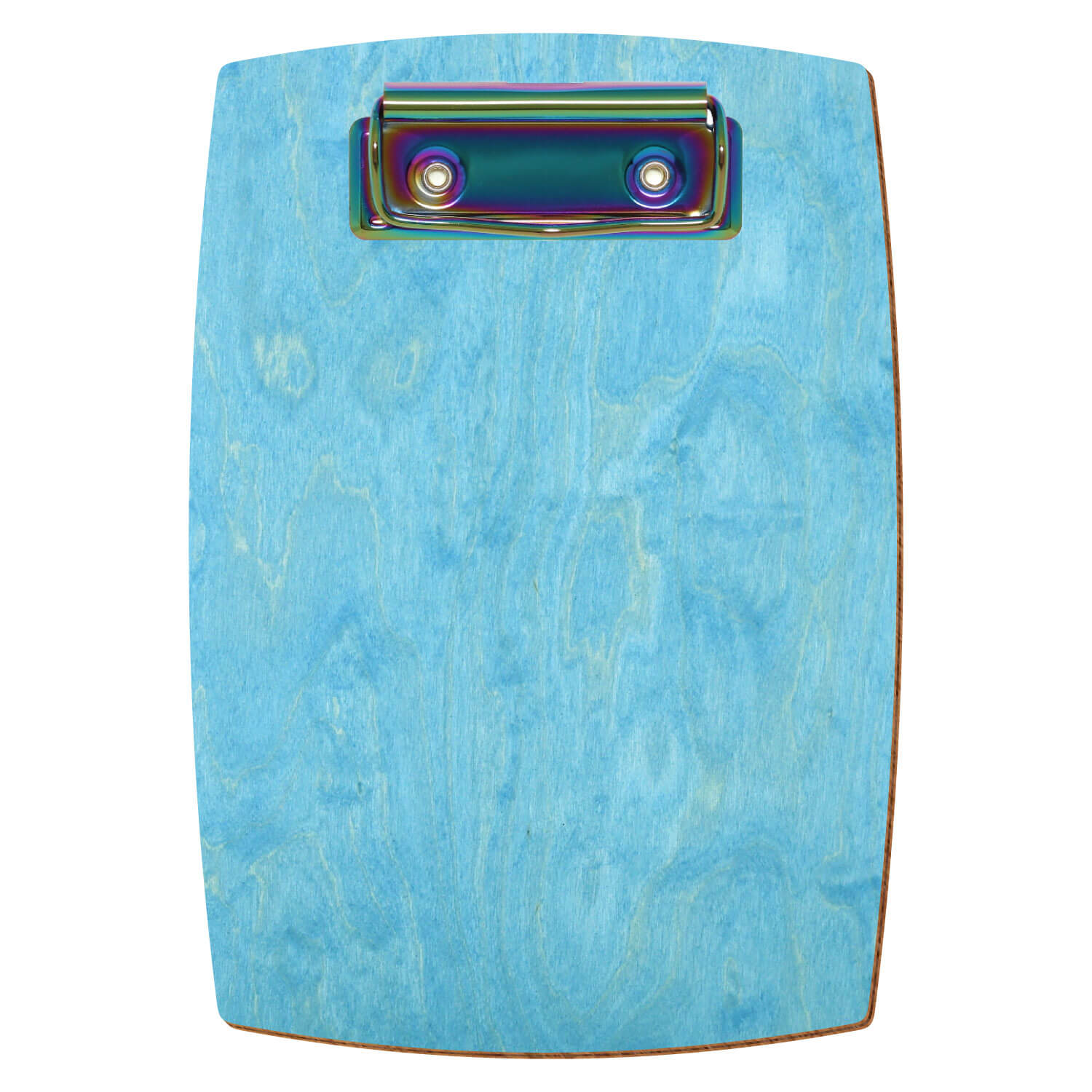 Bütic Holz-Klemmbrett konvex in der Farbe Hellblau in A6 hochkant mit Regenbogen Bügelklemme