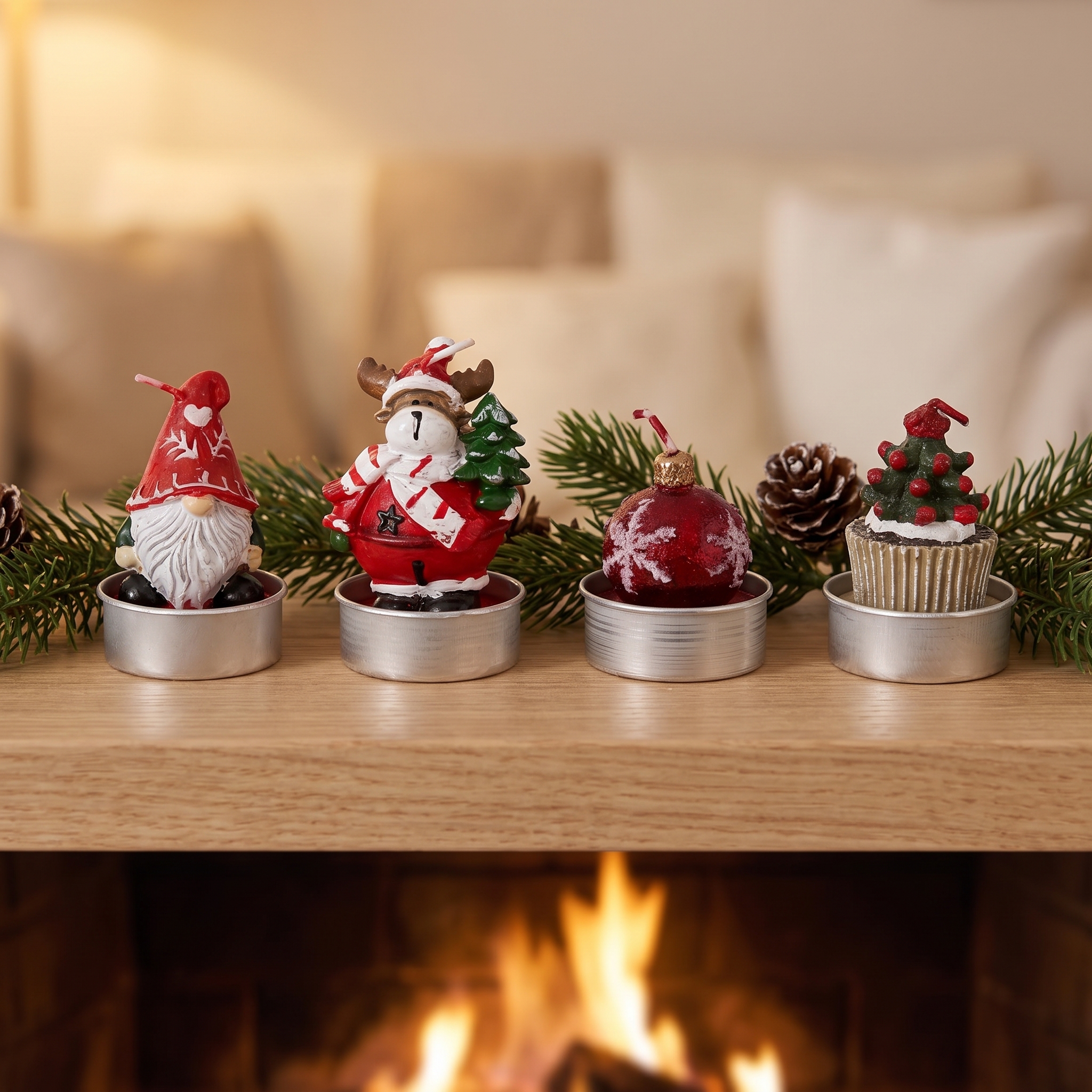 Motiv-Teelichter Weihnachten, 6er Set – 4 Motive zur Wahl