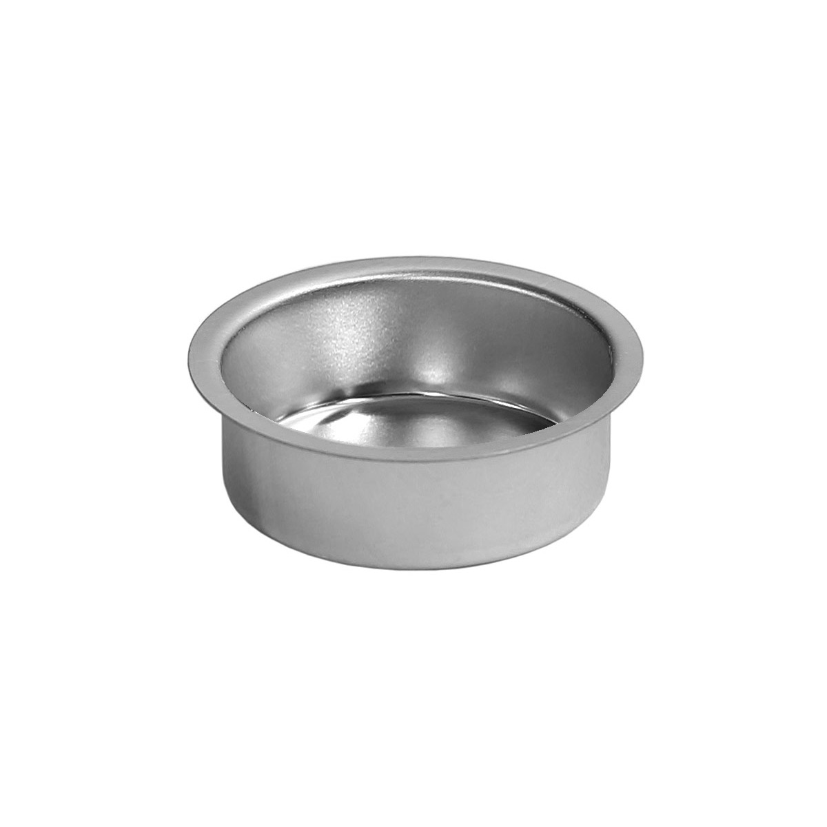 Runde Teelichthalter-Tülle aus silberfarbenem Metall mit flachem Rand und zylindrischer Wandung, Durchmesser 40 mm, Tiefe 18 mm
