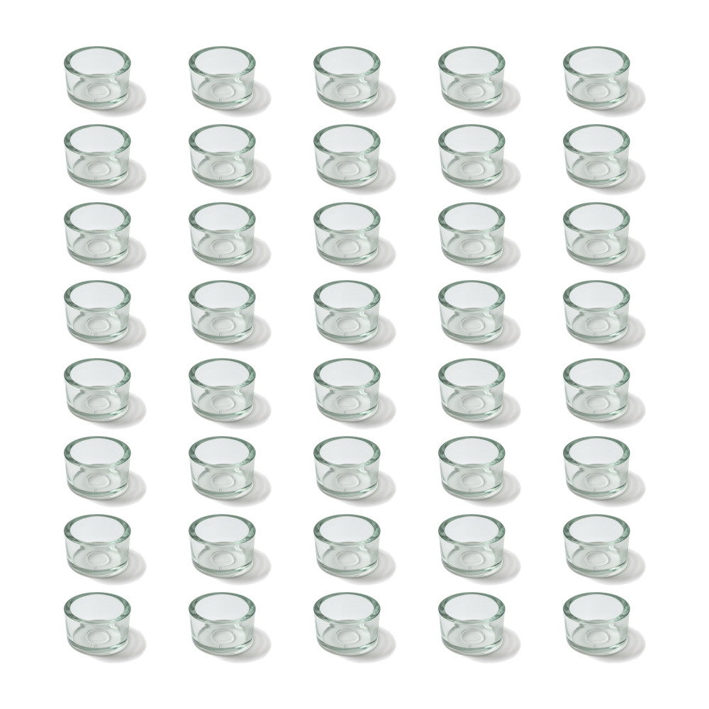 Teelichtgläser günstig im 40er Set – flache, runde Teelicht Glas Hüllen aus klarem Glas, Ø 40 mm