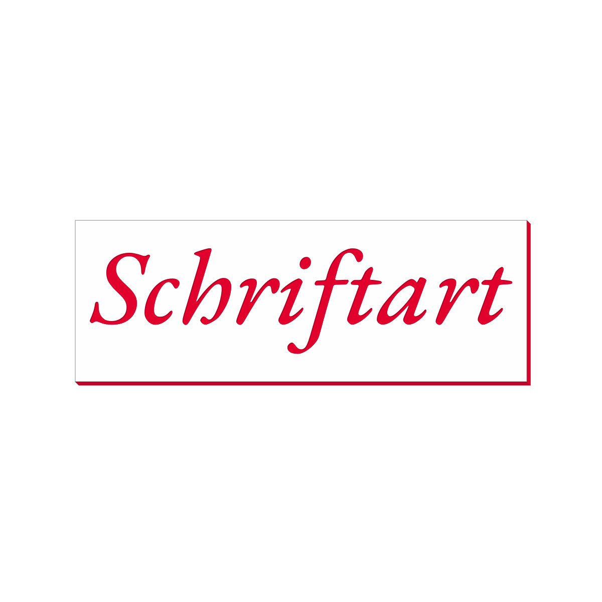 Schriftart-Vorschau für Briefkasten-Namensschild: roter Kursivschrift-Schriftzug „Schriftart" auf weißem Hintergrund mit rotem Rahmen