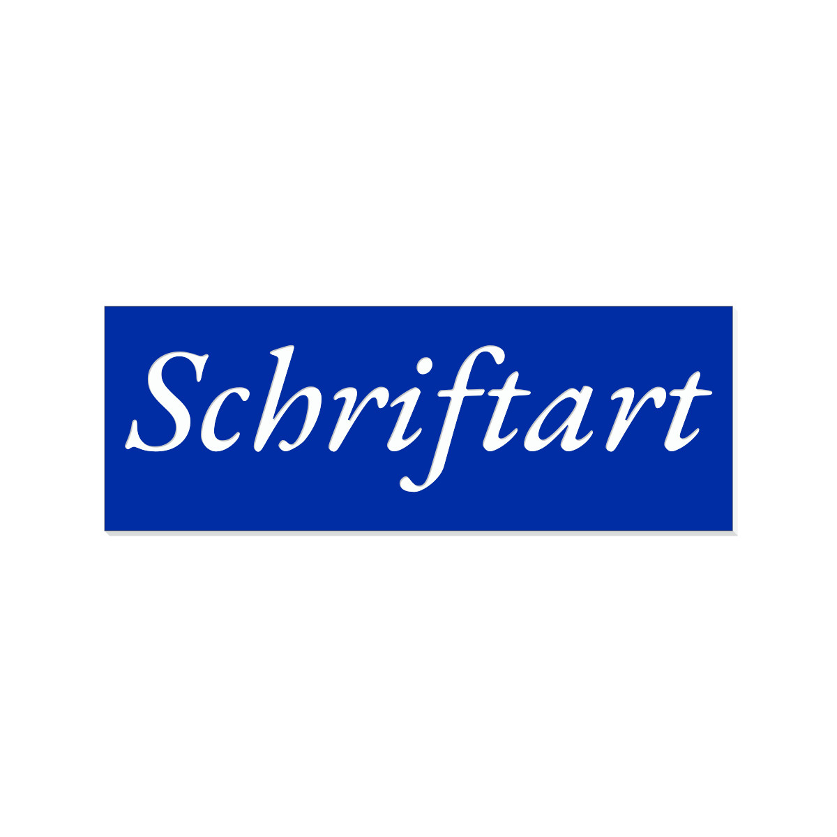 Blaues Briefkasten-Namensschild mit weißer Kursivschrift, Beispiel-Schriftart der Lasergravur