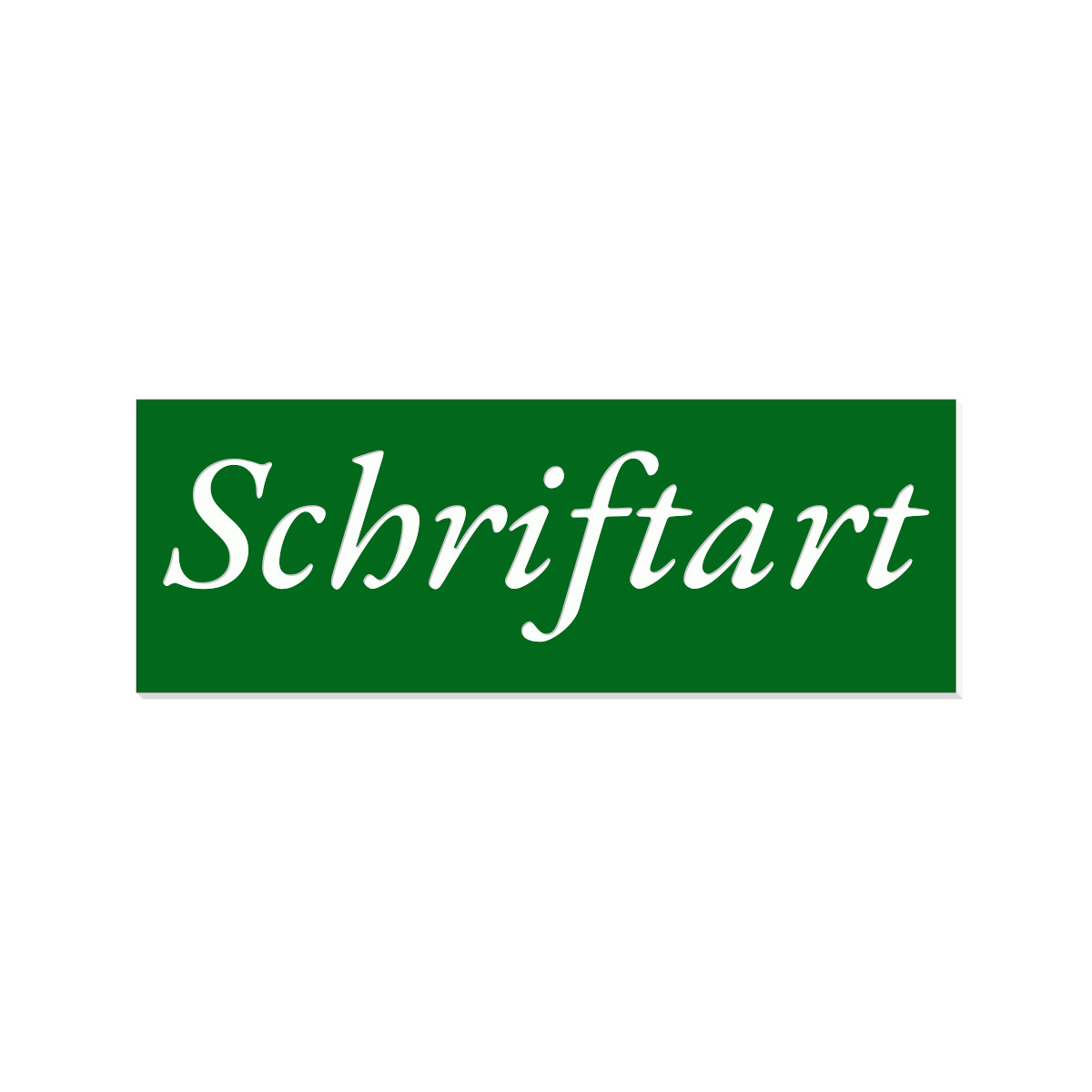 Grünes Briefkasten-Namensschild mit weißer Kursivschrift als Schriftart-Beispiel