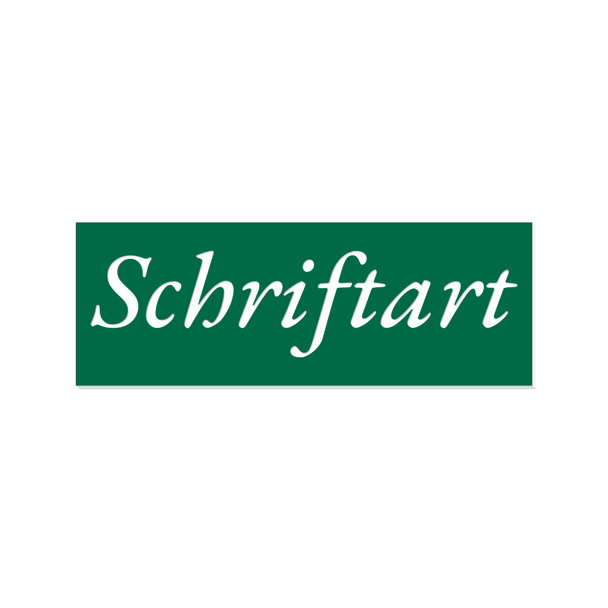 Grünes rechteckiges Briefkasten-Namensschild mit weißer Kursivschrift – Beispiel für die Schriftart