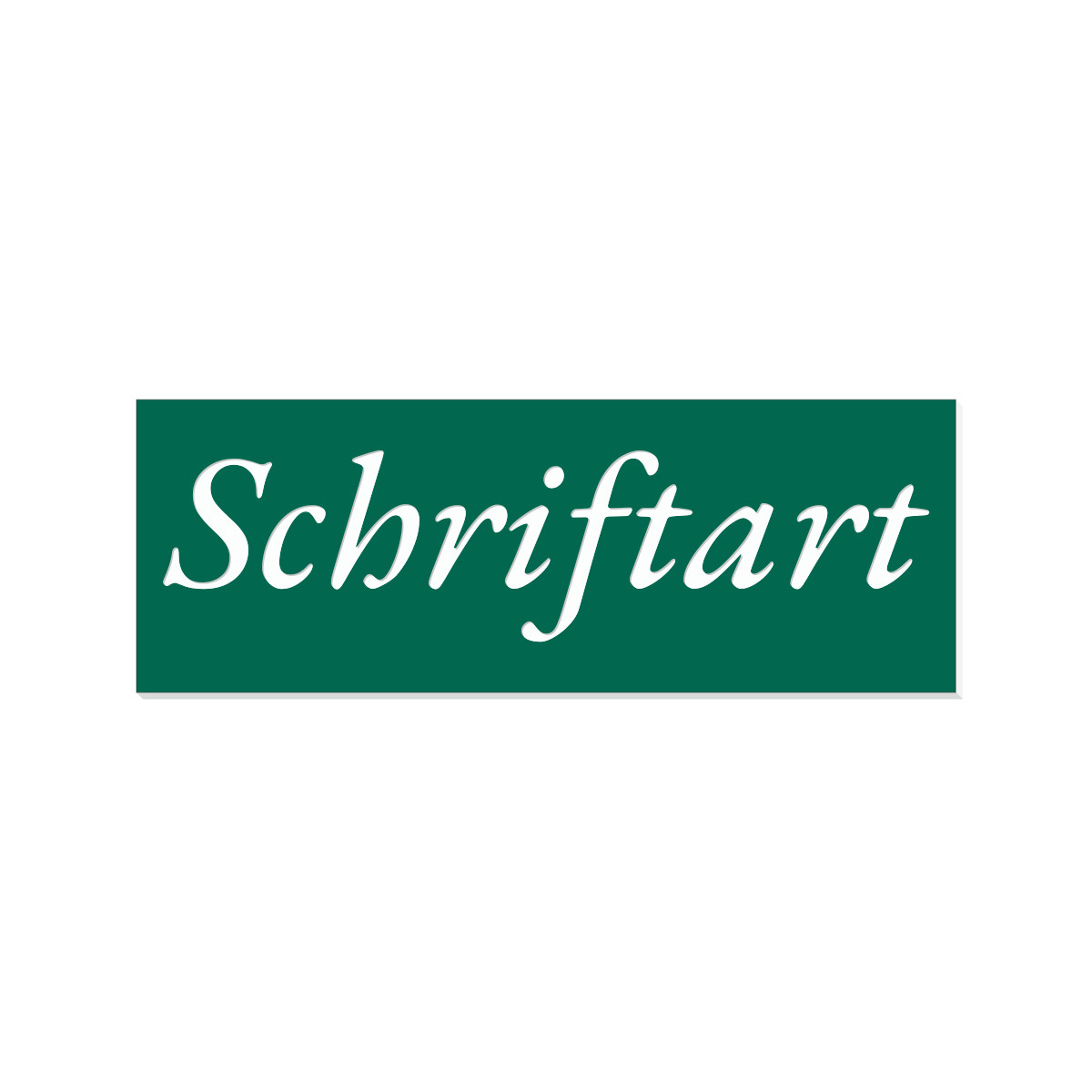 Grünes rechteckiges Briefkasten-Namensschild mit weißer Kursivschrift, Schriftart-Vorschau