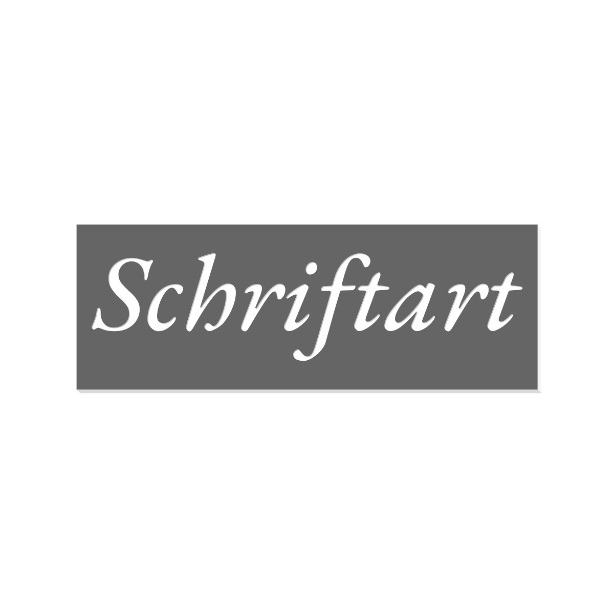 Weißer Schriftzug „Schriftart" in kursiver Schrift auf grauem Hintergrund – Schriftarten-Vorschau für Briefkasten Namensschilder mit Lasergravur