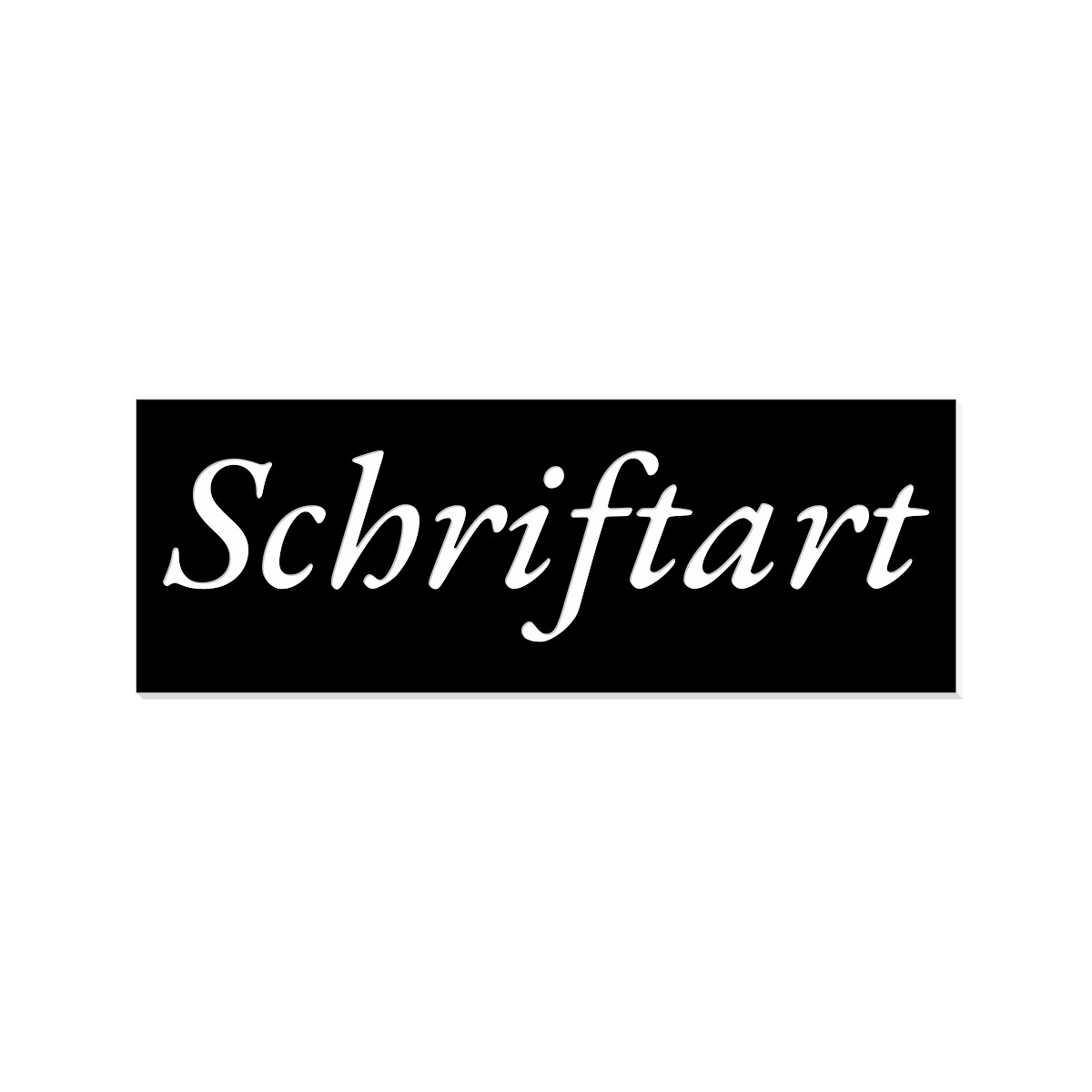 Weißer Schriftzug „Schriftart" in kursiver Serifenschrift auf schwarzem Hintergrund – Beispiel einer verfügbaren Schriftart für das Briefkasten-Namensschild
