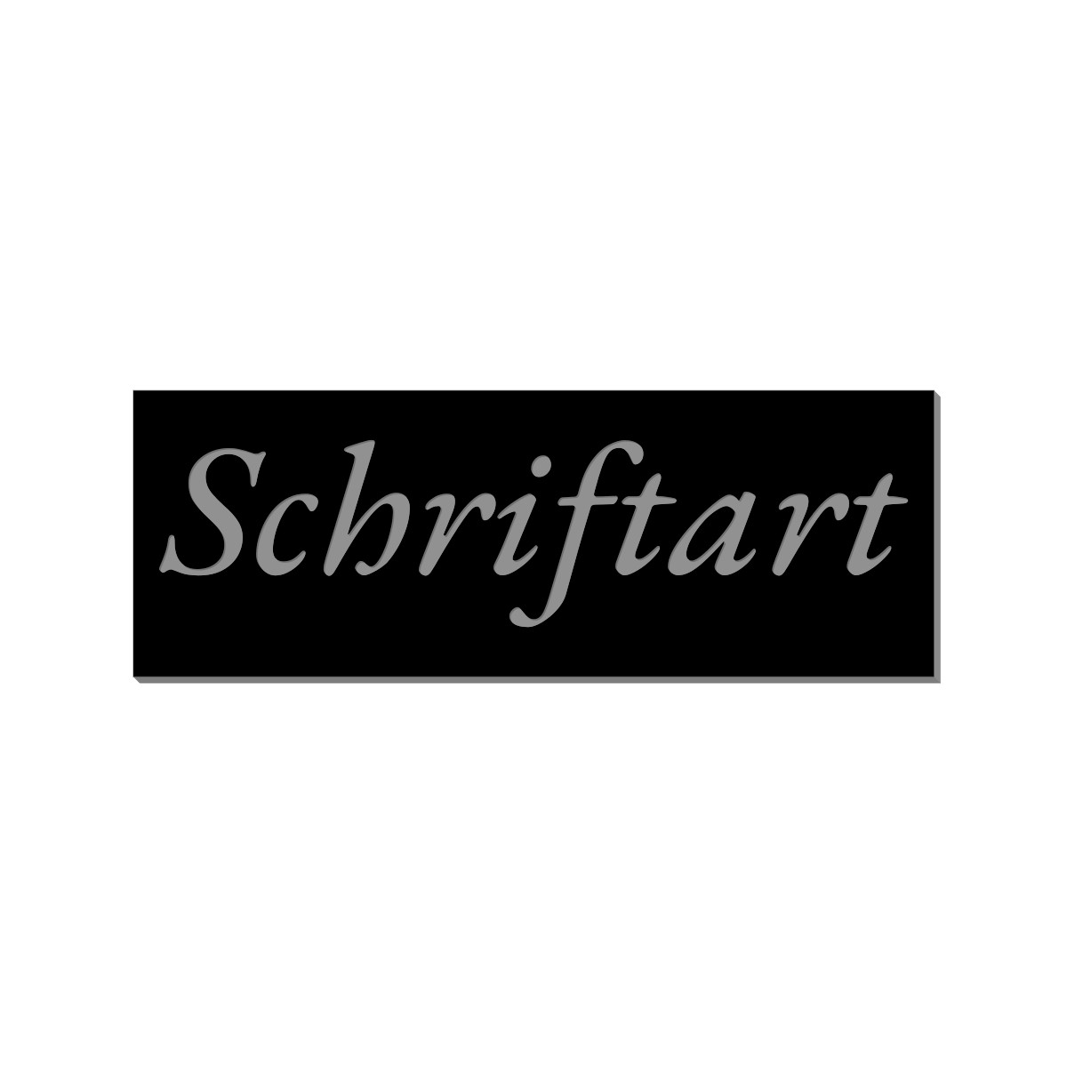 Schwarzes Briefkasten-Namensschild mit grauer Kursivschrift als Schriftart-Beispiel
