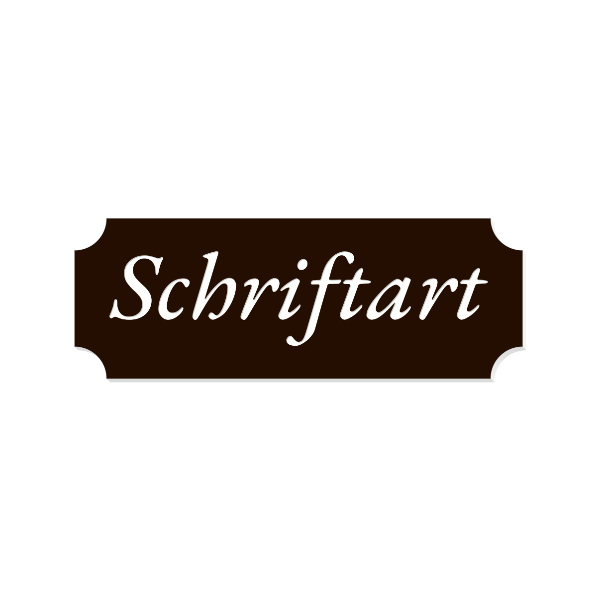 Retro Klingelschild in Dunkelbraun mit weißer Kursivschrift als Schriftart-Vorschau