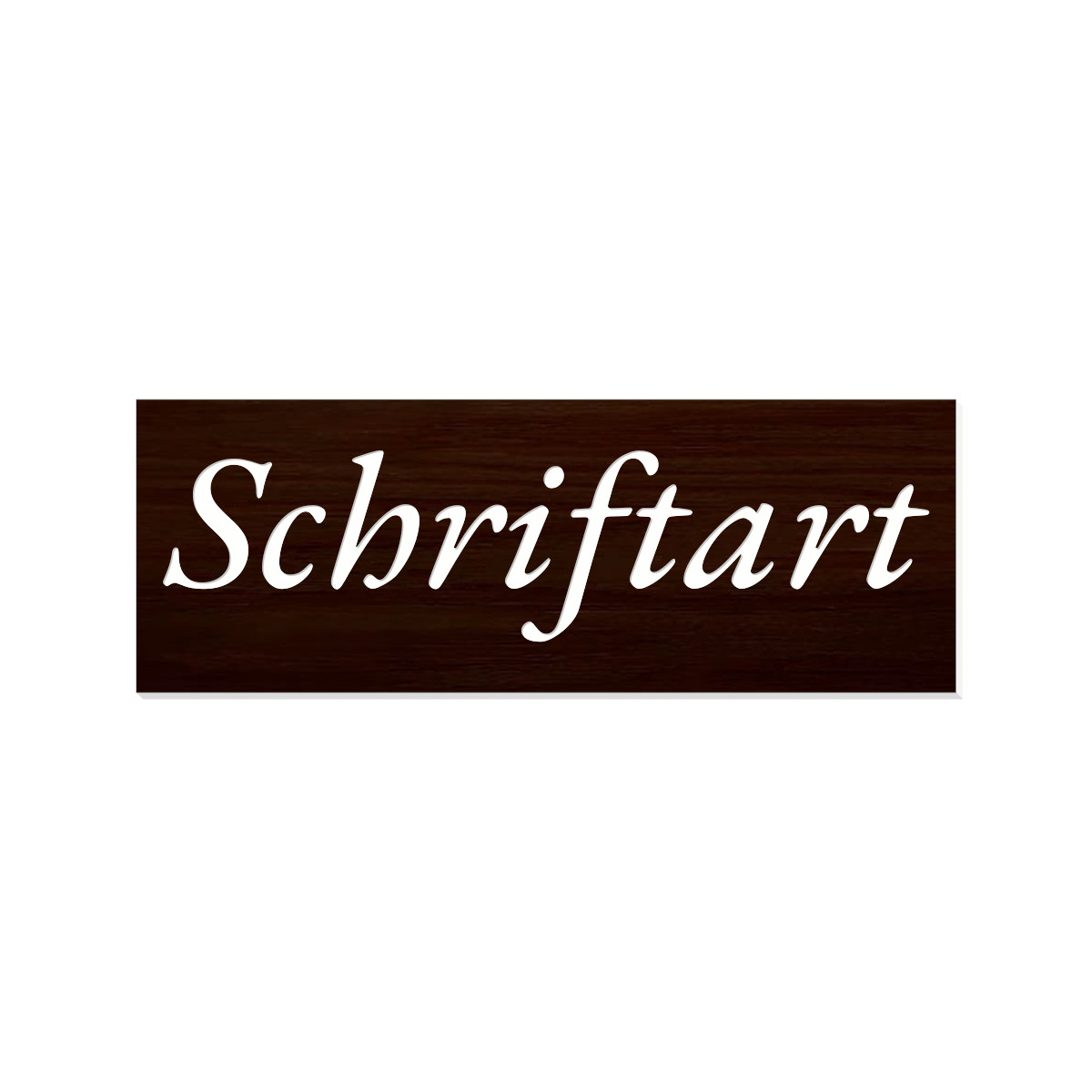 Briefkasten-Namensschild in Wenge-Dunkelbraun mit weißer Kursivschrift, Schriftart-Vorschau