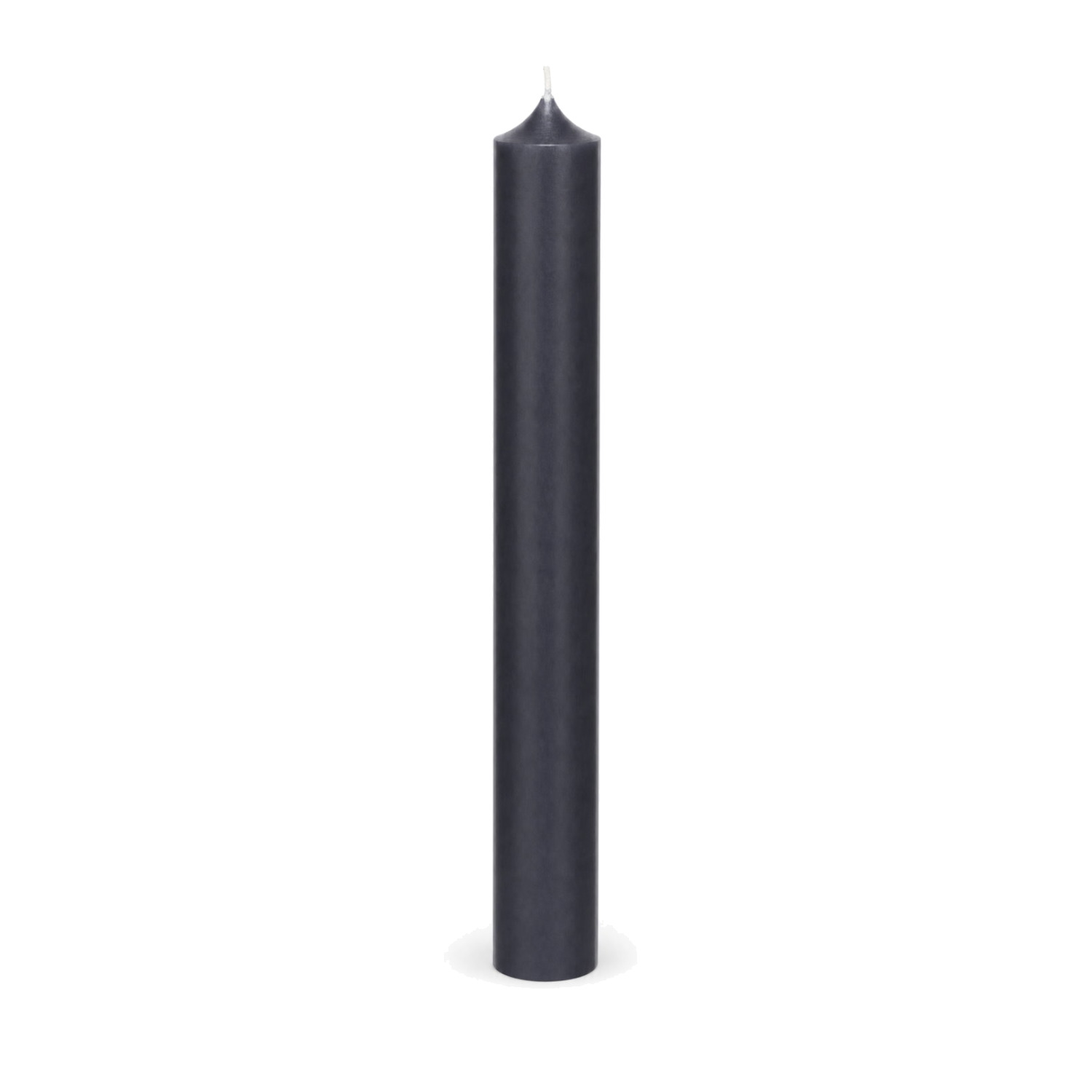 Anthrazitfarbene Stabkerze 180 x 22 mm, einzeln auf weißem Hintergrund.