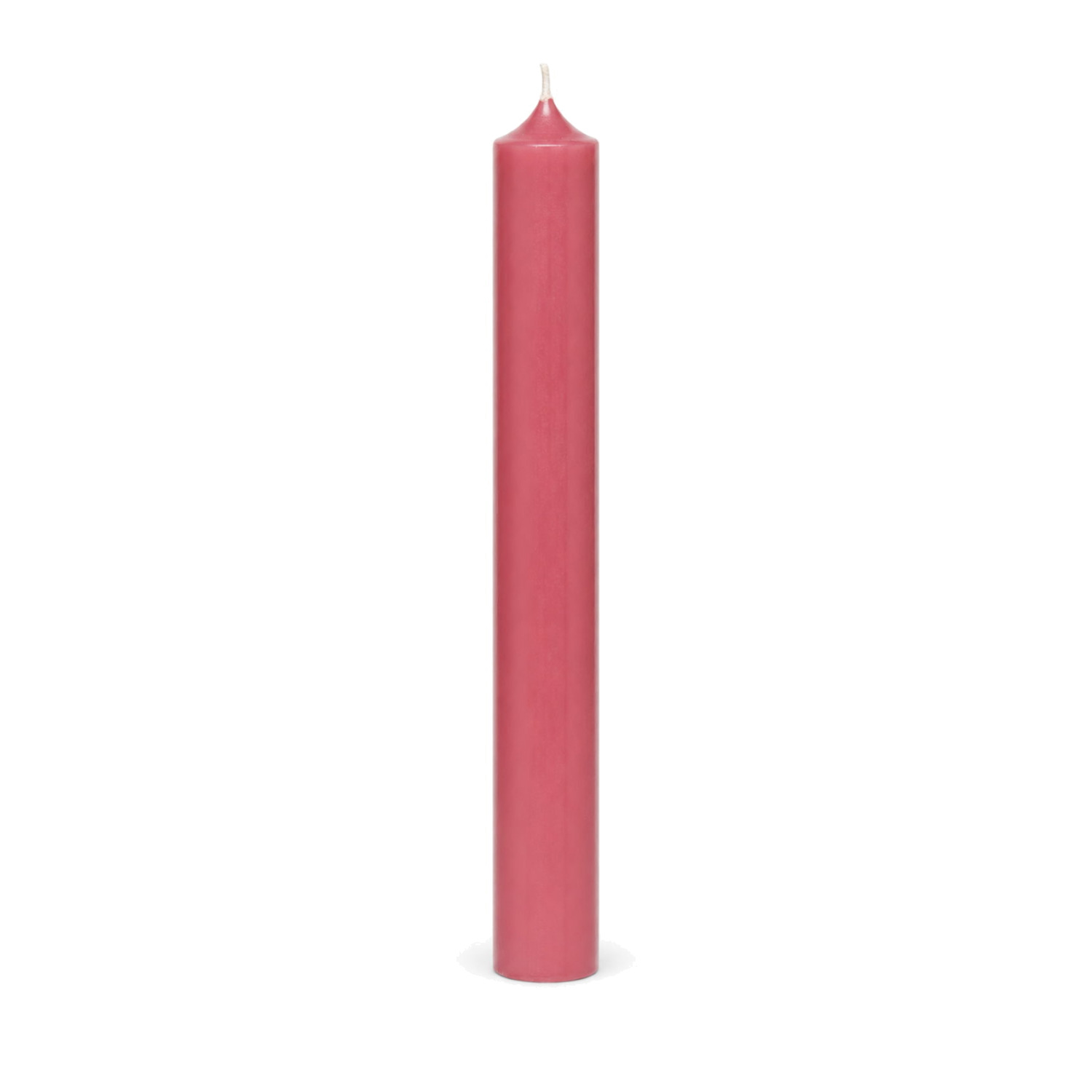 Antikrosa Stabkerze 180 x 22 mm, einzeln auf weißem Hintergrund.