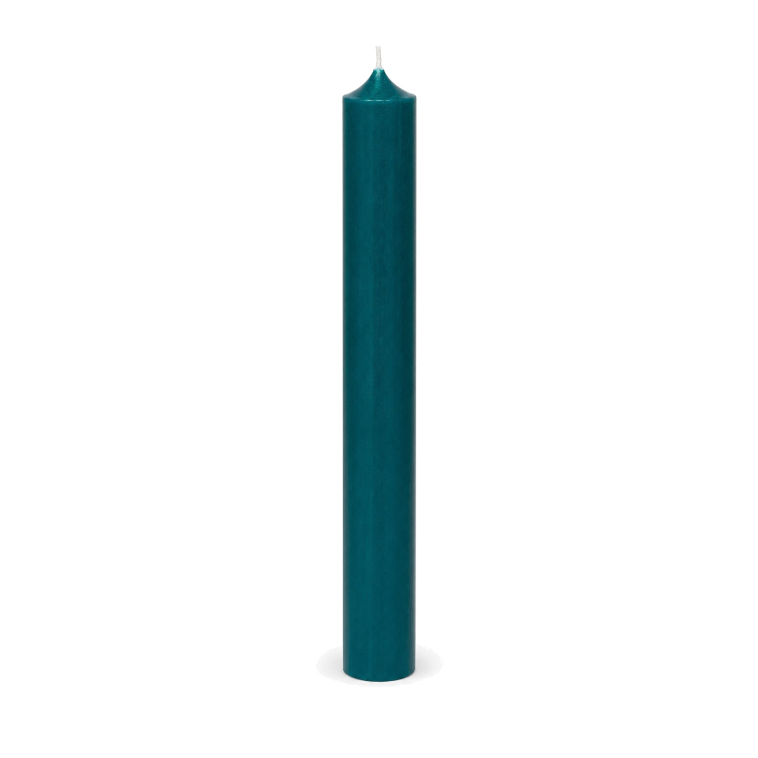 Ozeanblaue Stabkerze 180 x 22 mm, einzeln auf weißem Hintergrund.