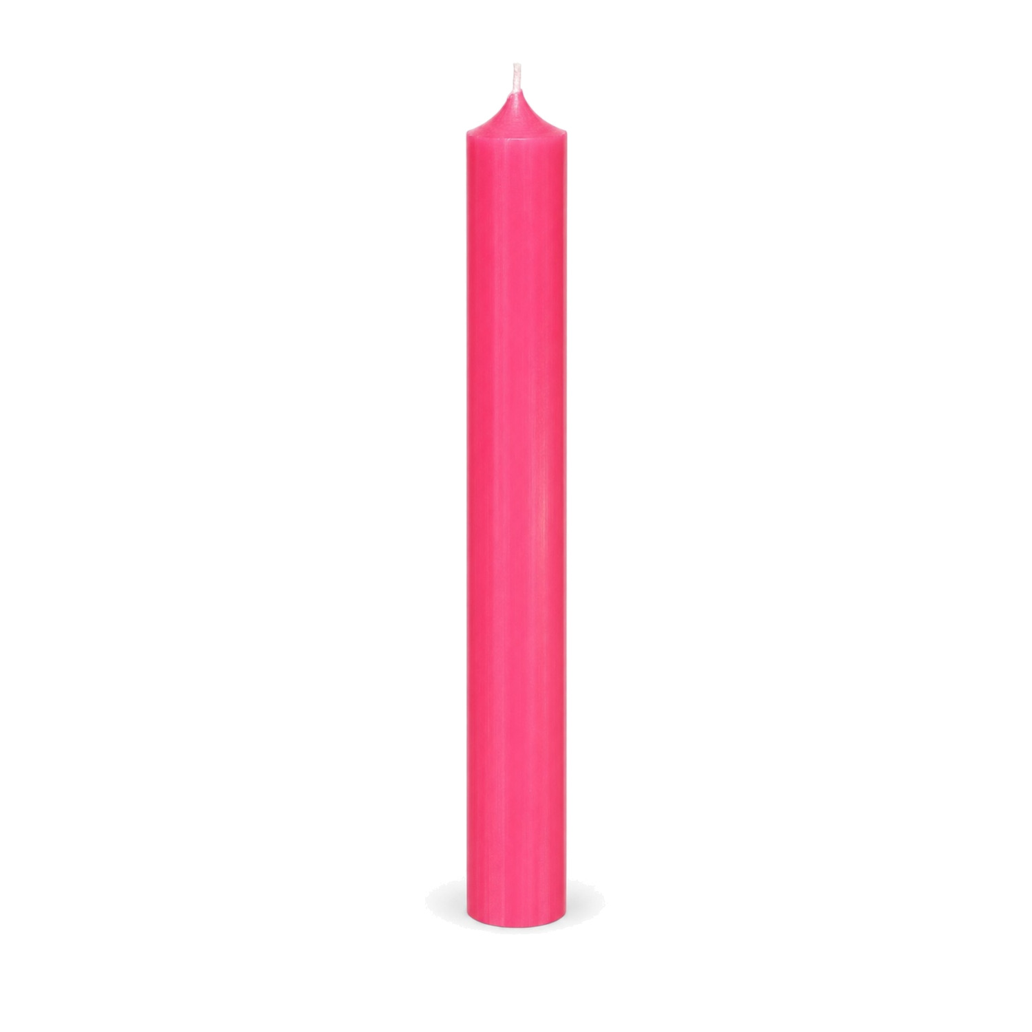 Pinkfarbene Stabkerze 180 x 22 mm, einzeln auf weißem Hintergrund.