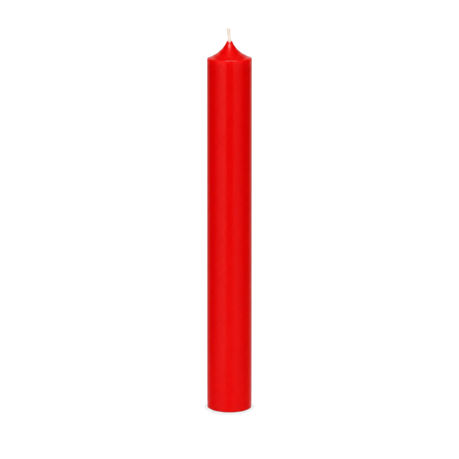 Rote Stabkerze 180 x 22 mm, einzeln auf weißem Hintergrund.