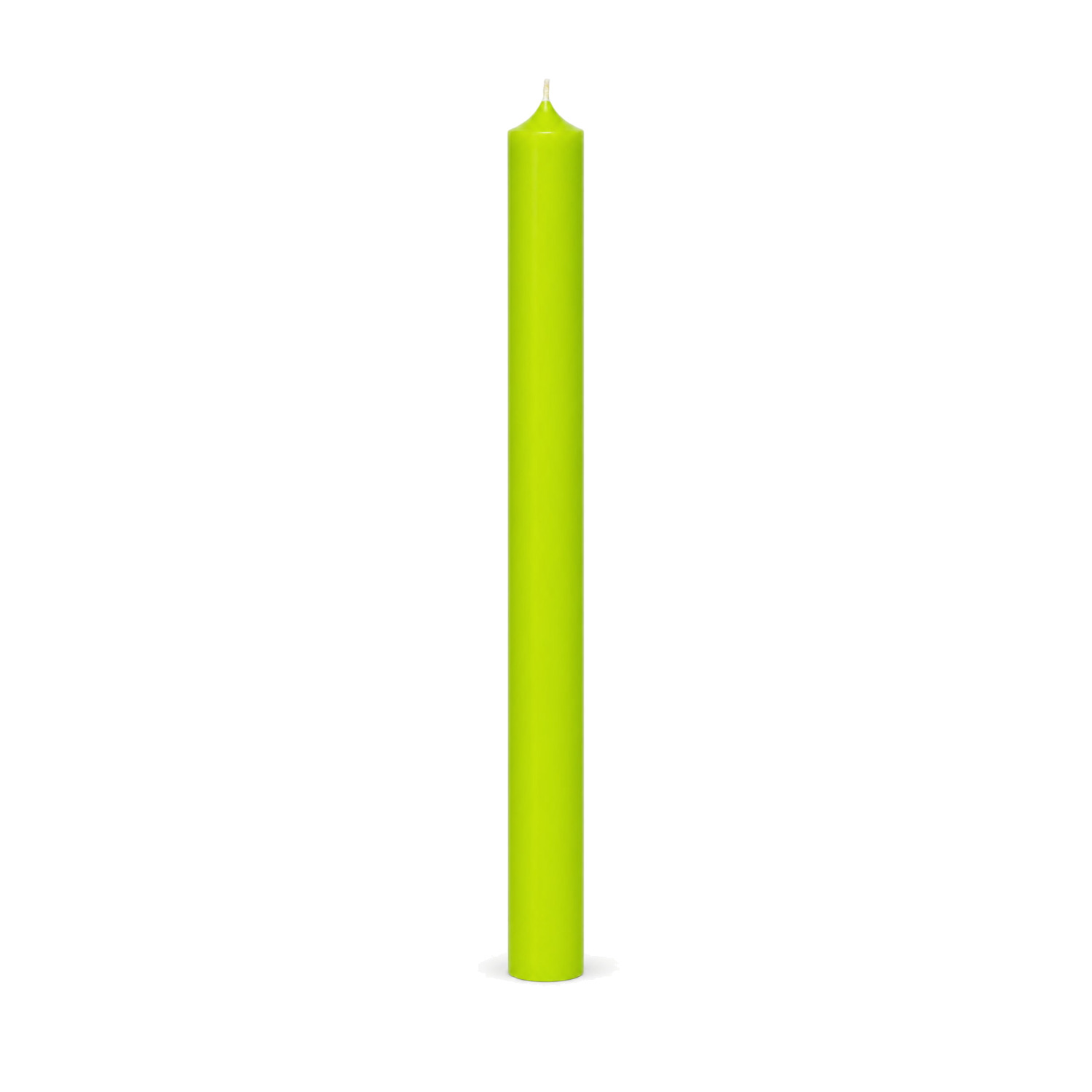 Apfelgrüne Stabkerze 250 x 22 mm, einzeln auf weißem Hintergrund.