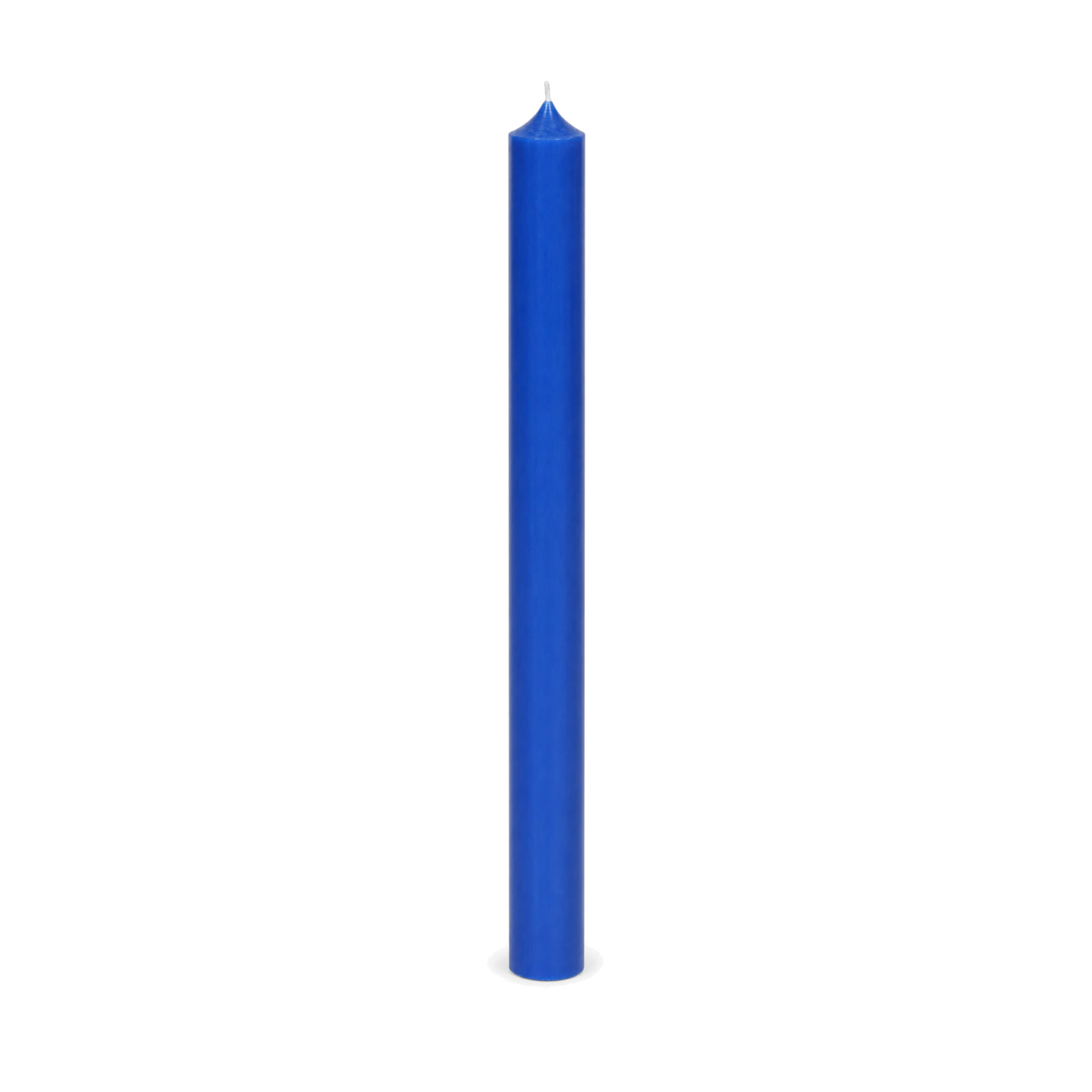Blaue Stabkerze 250 x 22 mm, einzeln auf weißem Hintergrund.