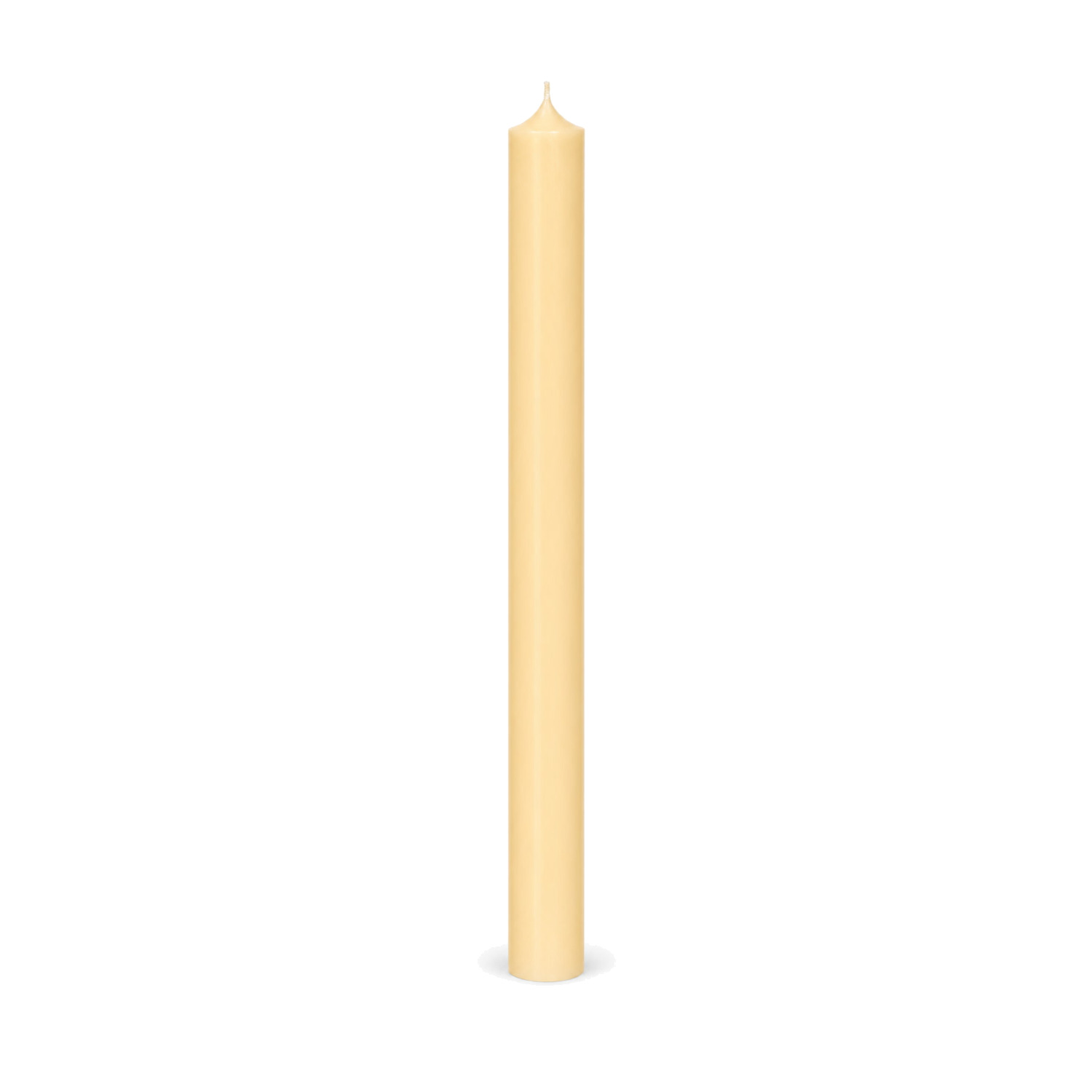 Cremefarbene Stabkerze 250 x 22 mm, einzeln auf weißem Hintergrund.