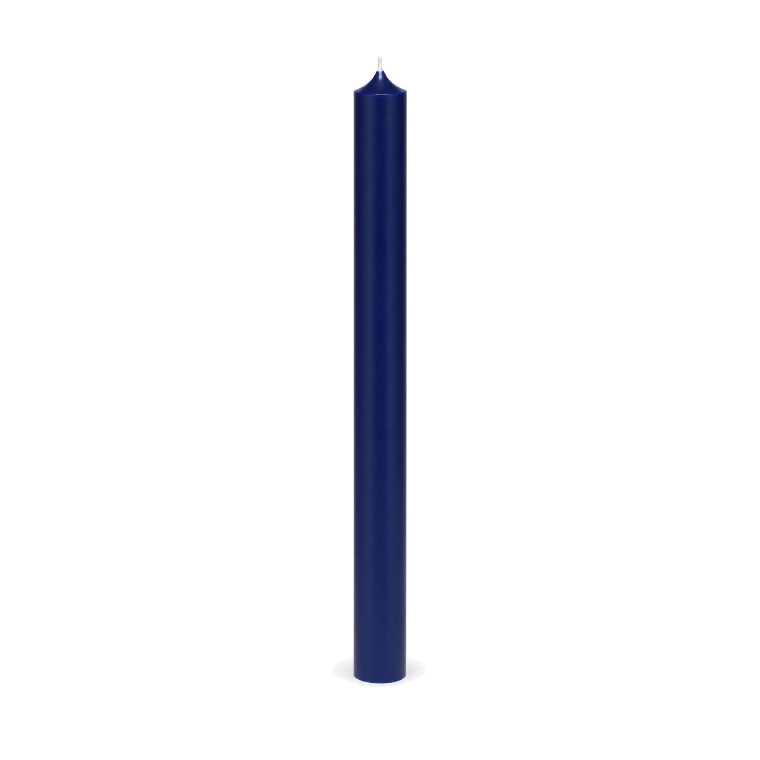 Dunkelblaue Stabkerze 250 x 22 mm, einzeln auf weißem Hintergrund.
