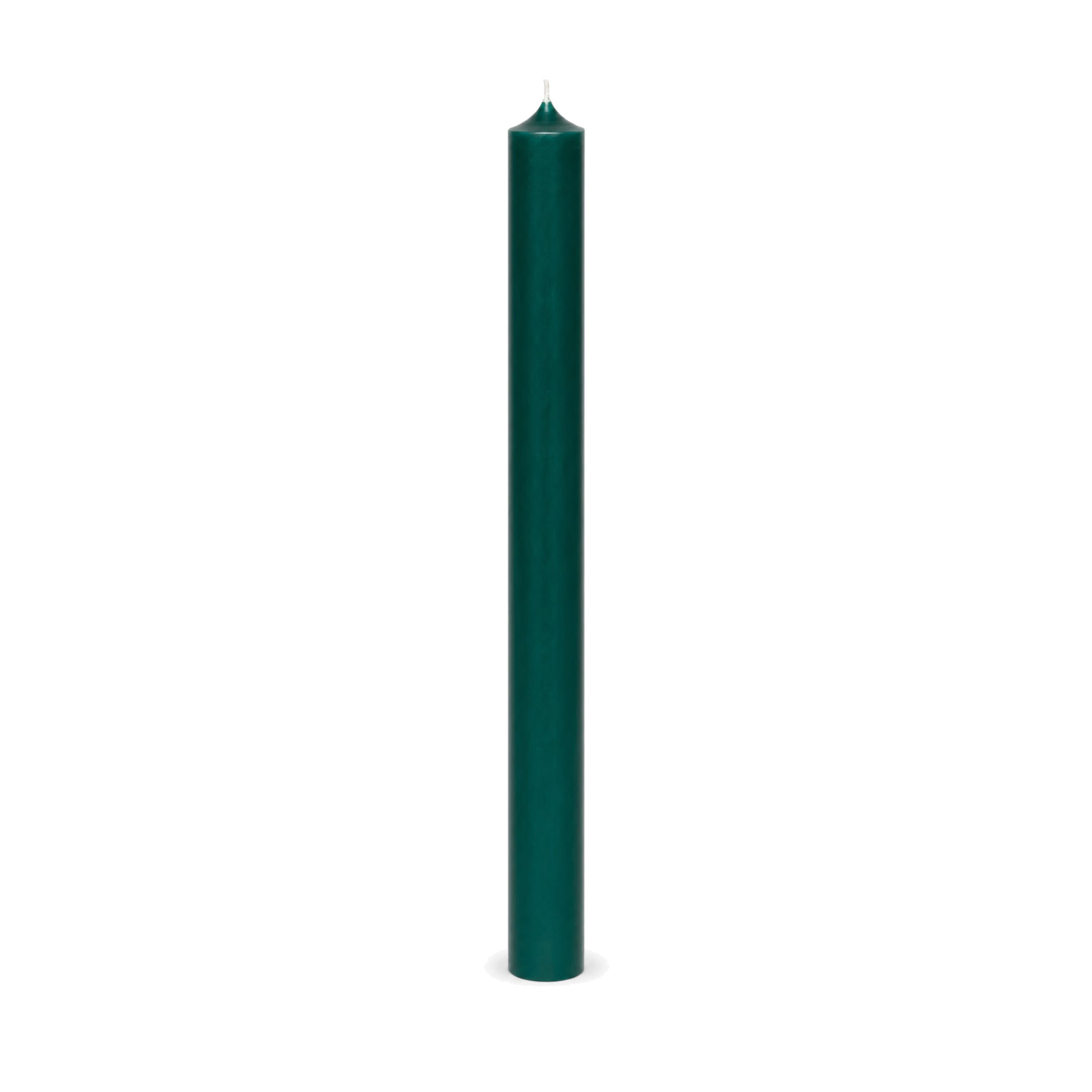 Dunkelgrüne Stabkerze 250 x 22 mm, einzeln auf weißem Hintergrund.