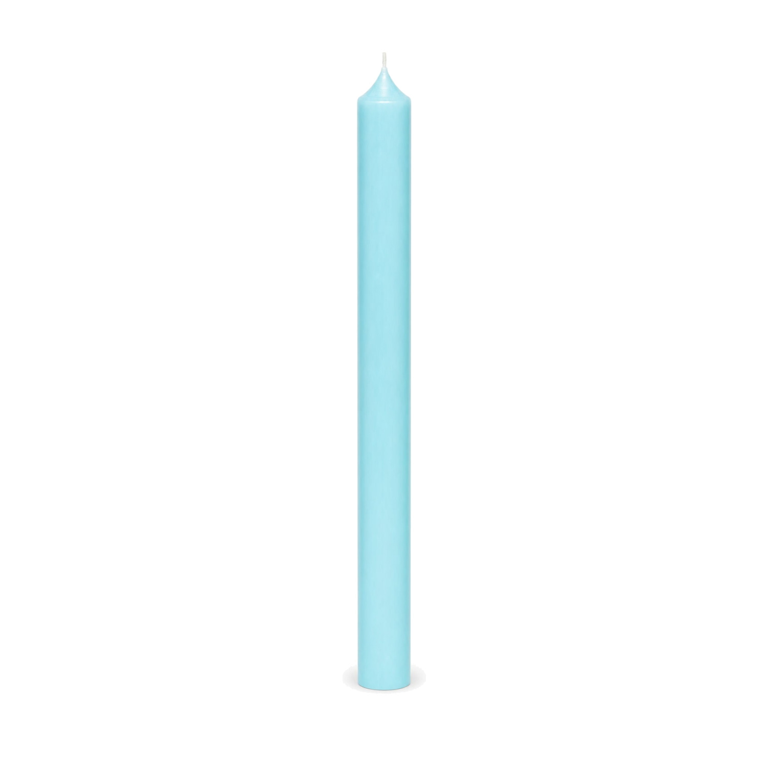 Eisblaue Stabkerze 250 x 22 mm, einzeln auf weißem Hintergrund.