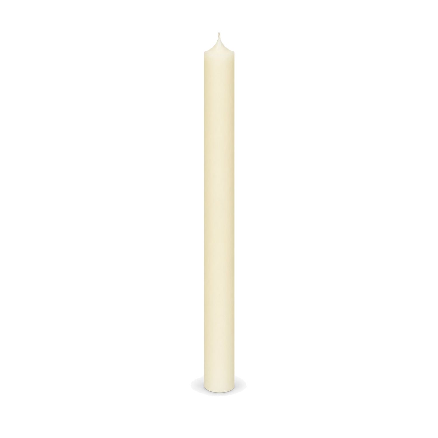 Elfenbeinfarbene Stabkerze 250 x 22 mm, einzeln auf weißem Hintergrund.