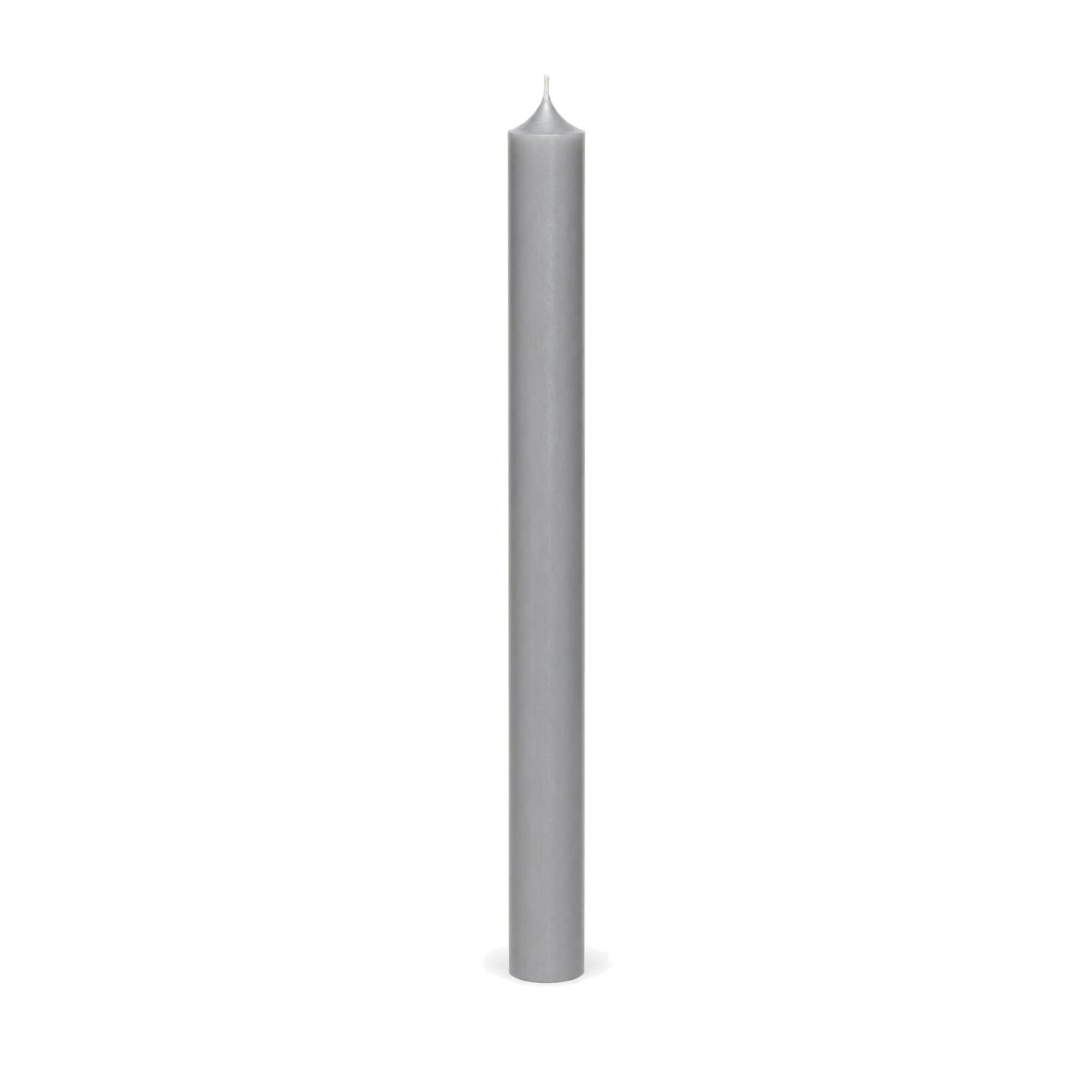 Graue Stabkerze 250 x 22 mm, einzeln auf weißem Hintergrund.