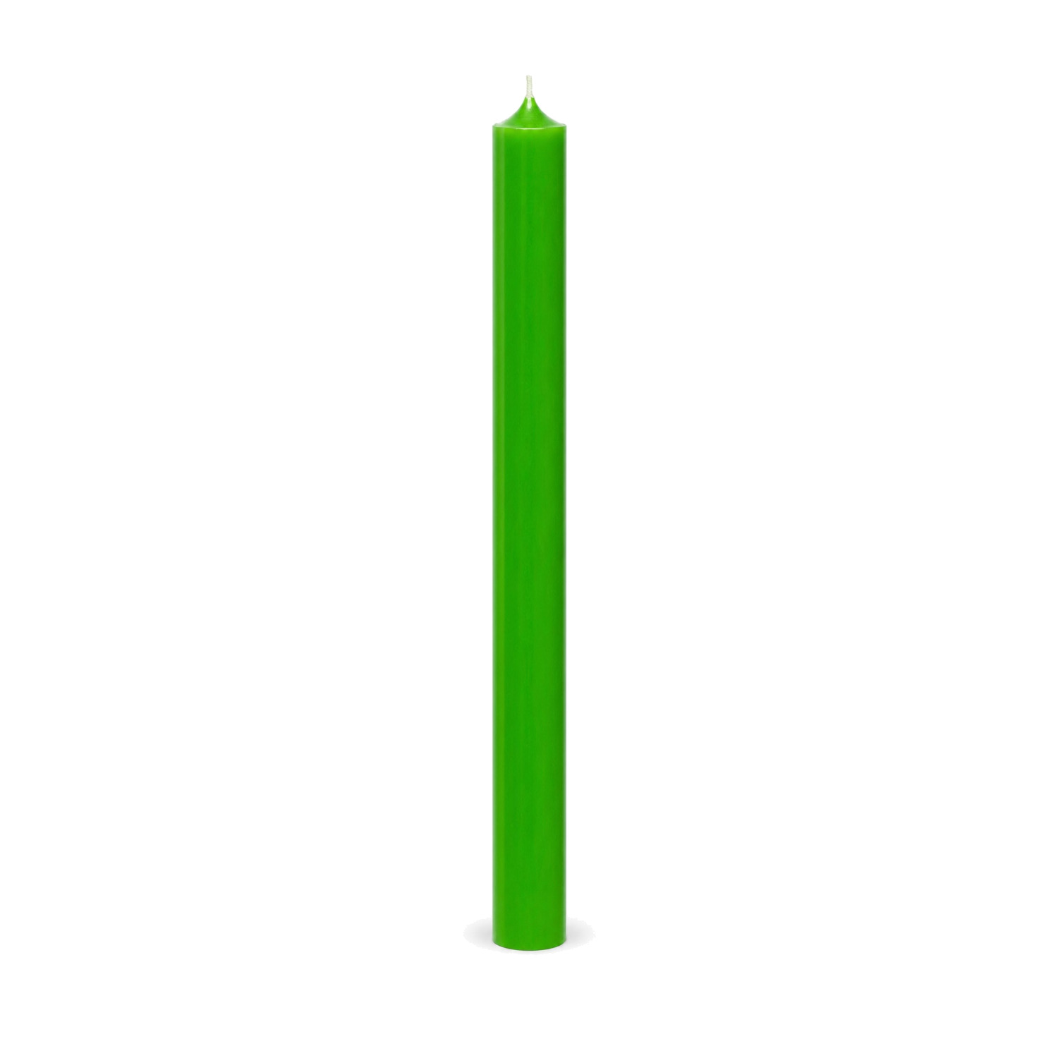 Grüne Stabkerze 250 x 22 mm, einzeln auf weißem Hintergrund.