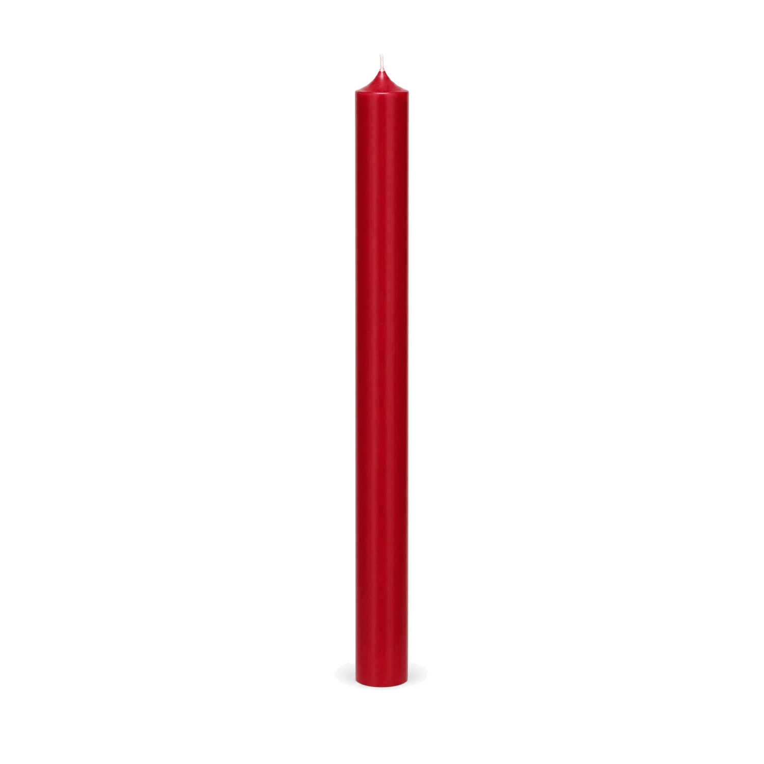 Himbeerrote Stabkerze 250 x 22 mm, einzeln auf weißem Hintergrund.